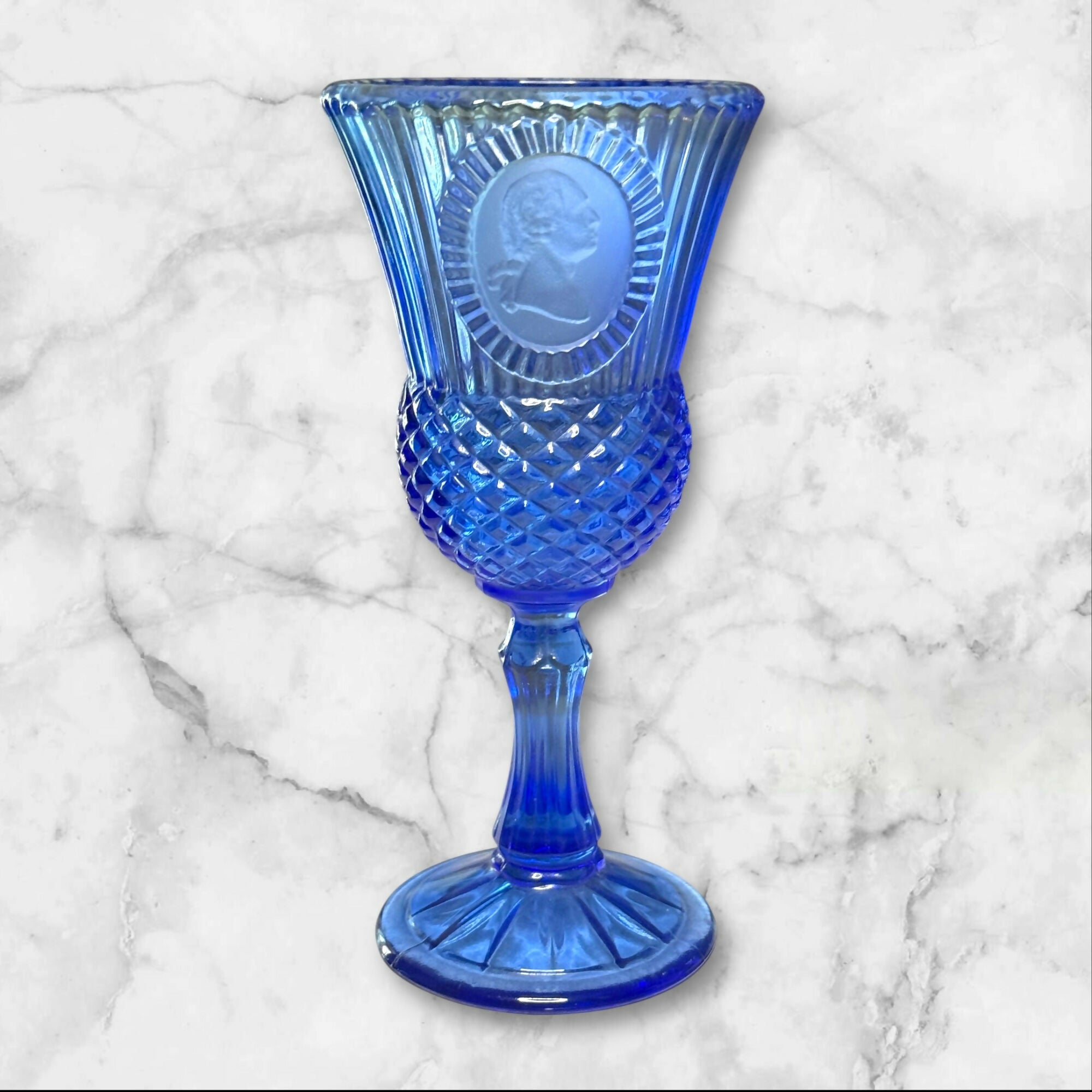 Avon George Washington Blue Glass Water Goblets | Set of 2 | Excellent Condition