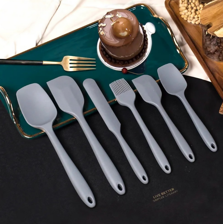 Anygleam Silicone Grey Seamless Spatula 6 Set Kitchen Accessories Baking Utensil Kit Bread Cake Mixing Tools Cooking Scraper Heat Resistant