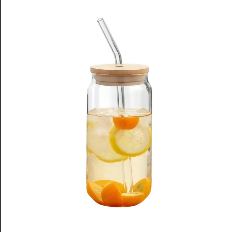 Anygleam Glass Tumbler With Straw Wooden Lid Transparent Ins Style Drinkware