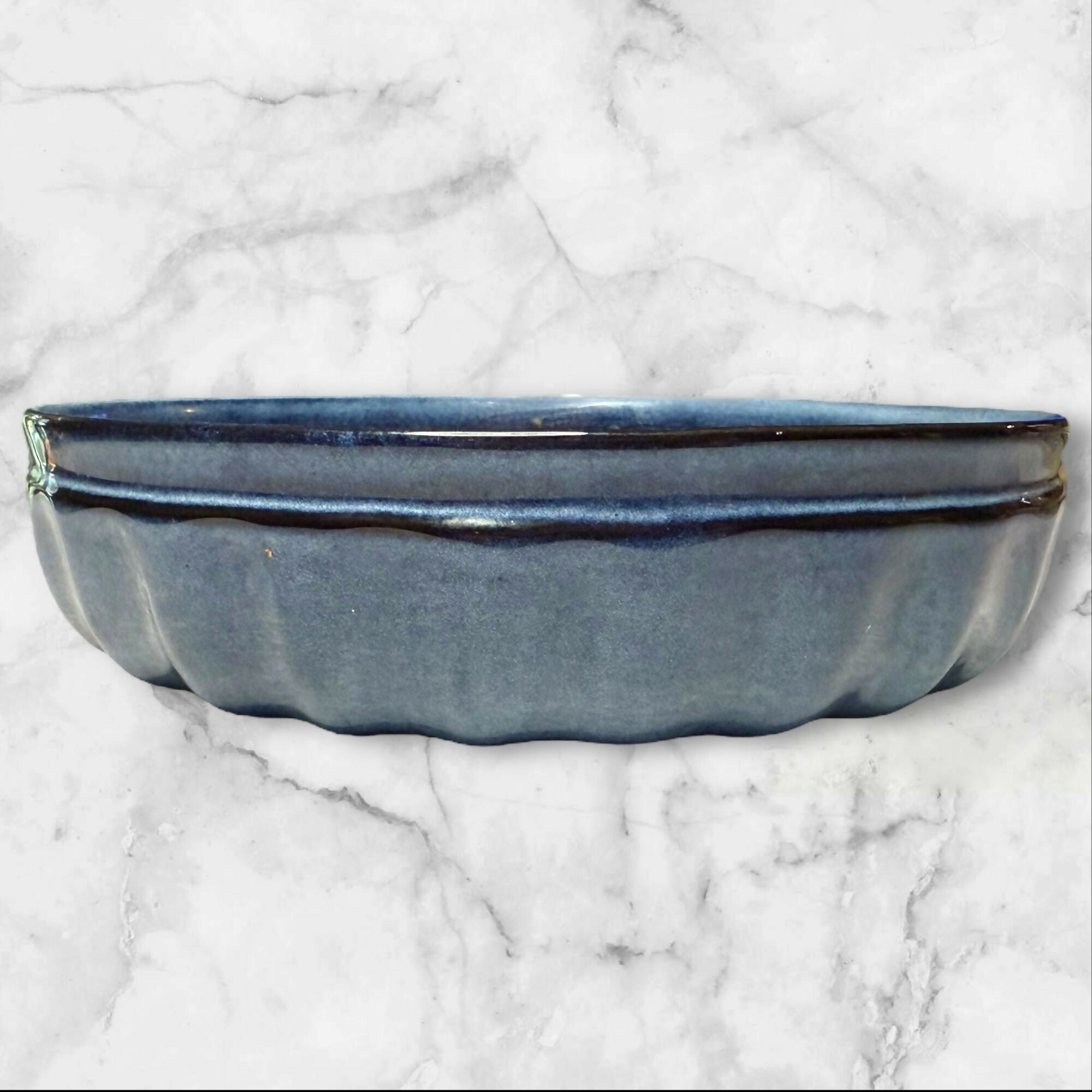 Crate & Barrel Cove Indigo Blue Glazed Stoneware Serving Bowl | Excellent Cond