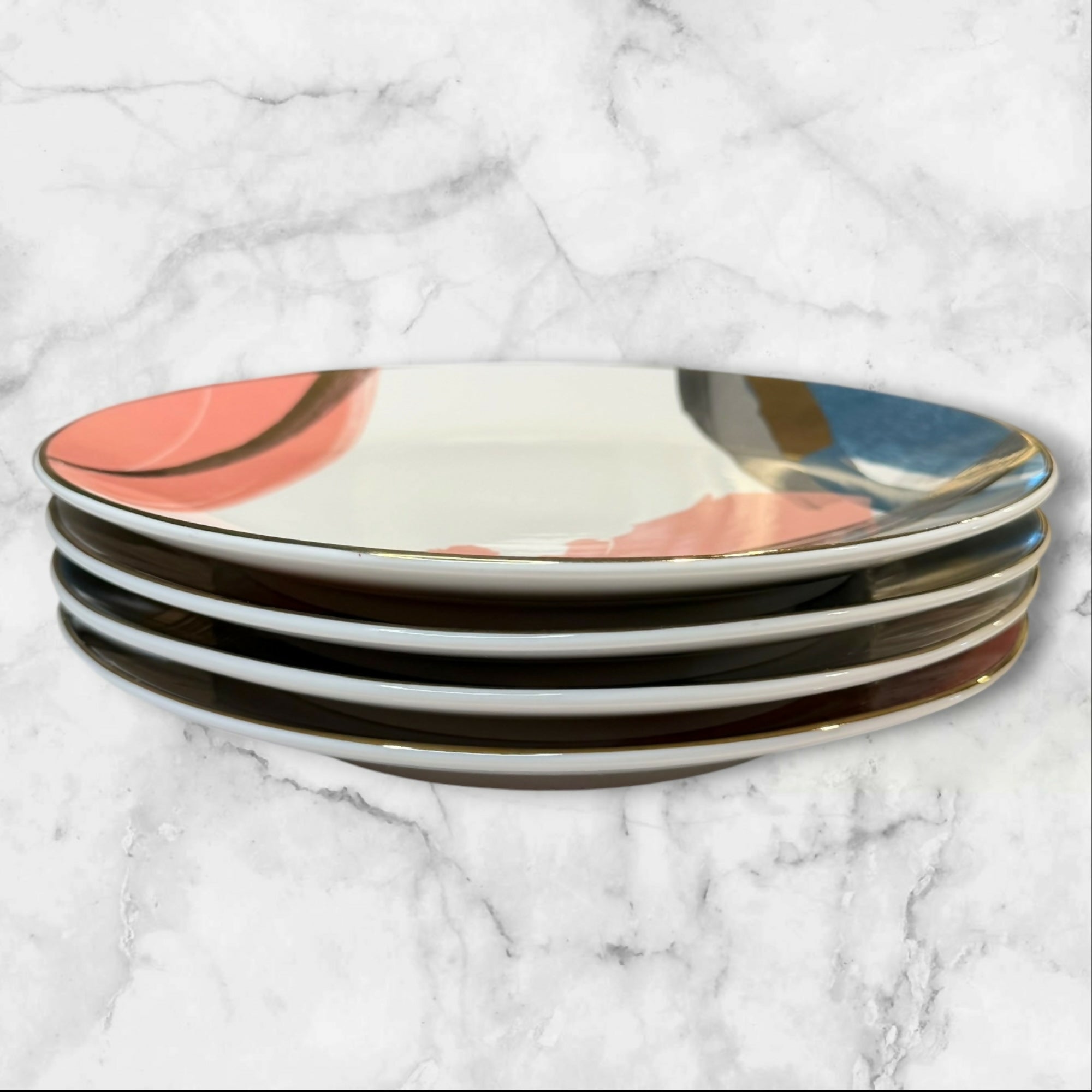 West Elm Brushstroke Abstract Dinner Plates | Set of 4 | Excellent Condition