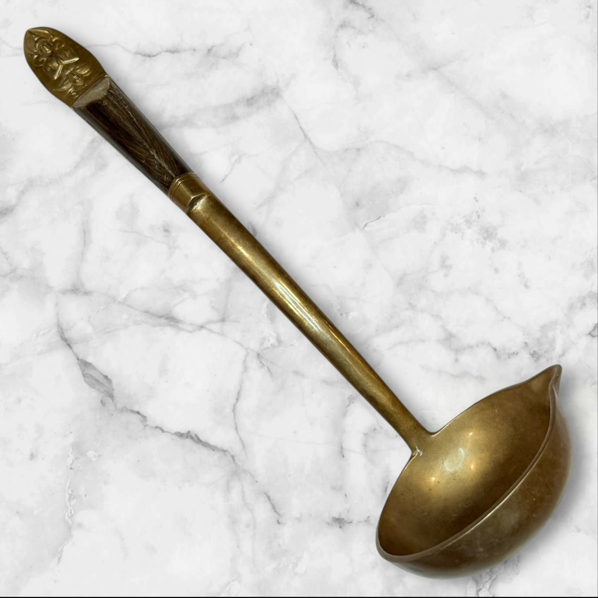 Vintage 1960s Thai Buddha Brass & Ebony Wood Ladle | Good Condition