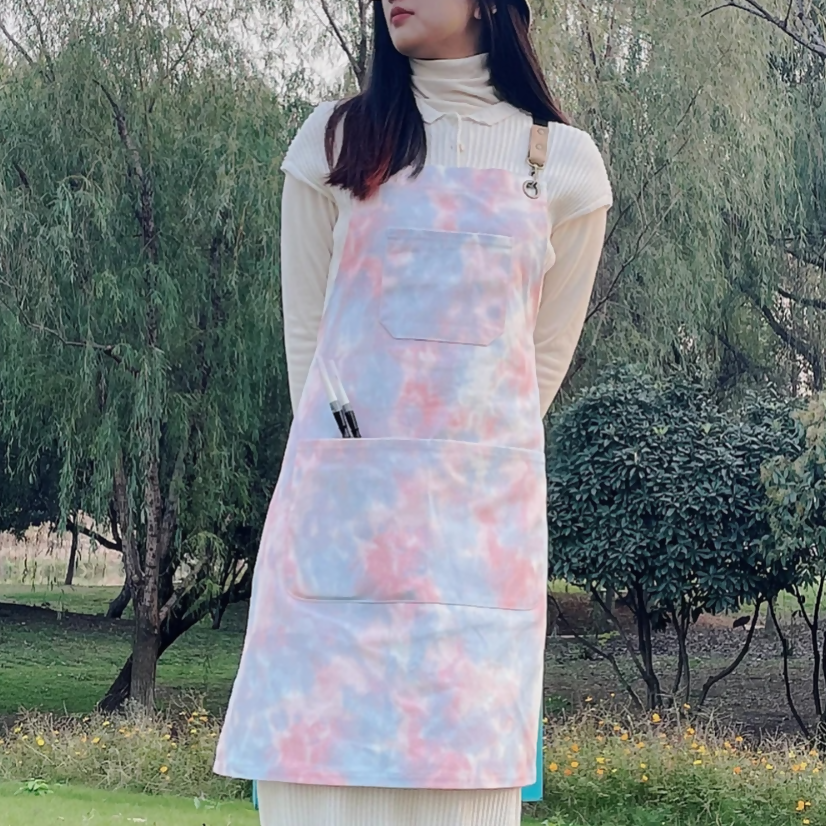 Anypron Purple Tie-Dye Cotton Apron Unisex for Cafe Restaurant Work