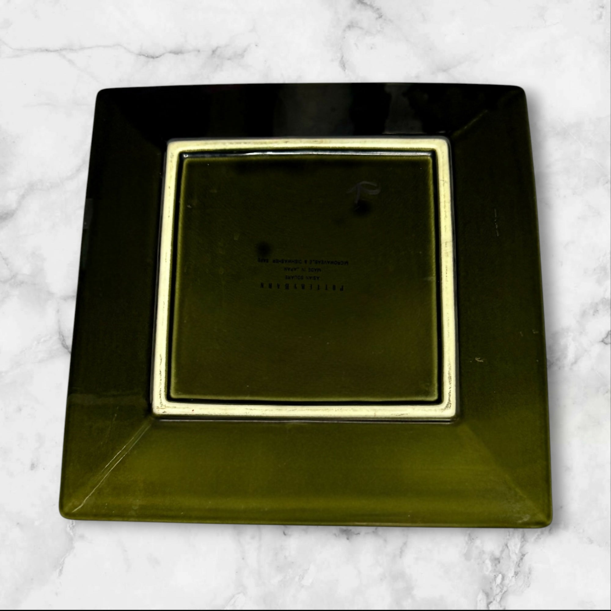 Pottery Barn Asian Square Green Dinner Salad Plates Set of 7 Excellent