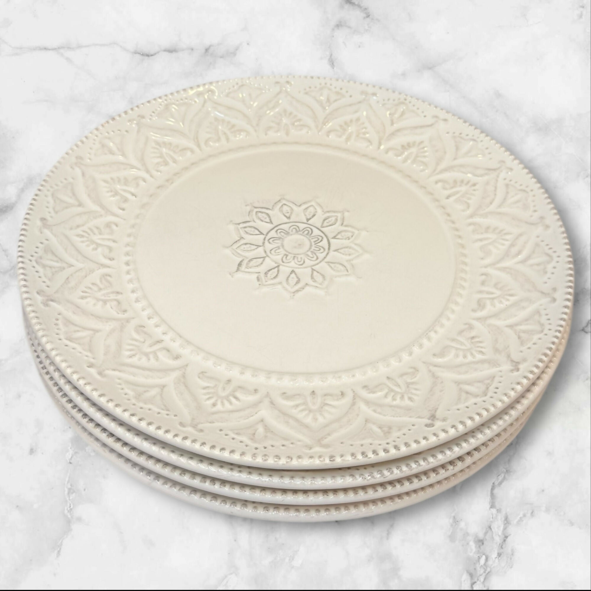Pier 1 Chateau Clair White Dinner Plates | Set of 4 | Good Condition