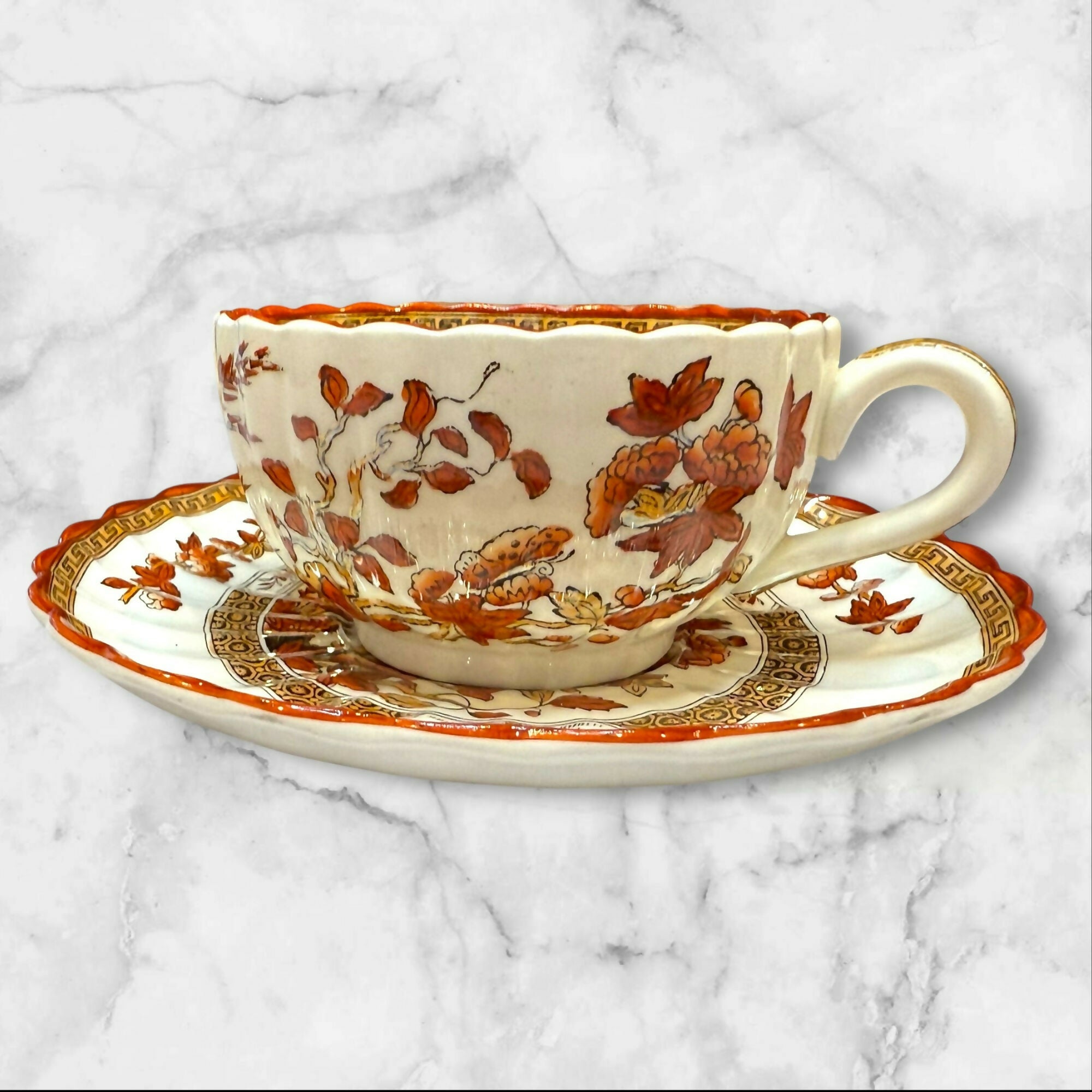 Spode Copeland India Tree Footed Cup & Saucer Sets | Set of 4 | Excellent Condition