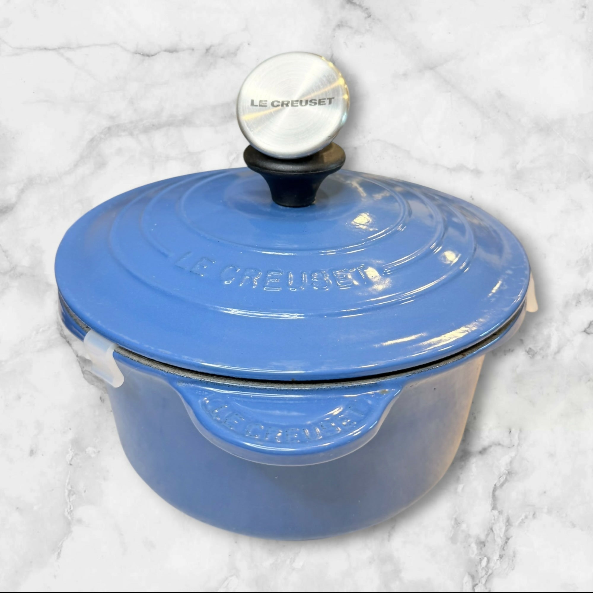 Vintage Le Creuset Blue Enameled Cast Iron Saucepan w/ Lid Excellent Condition
