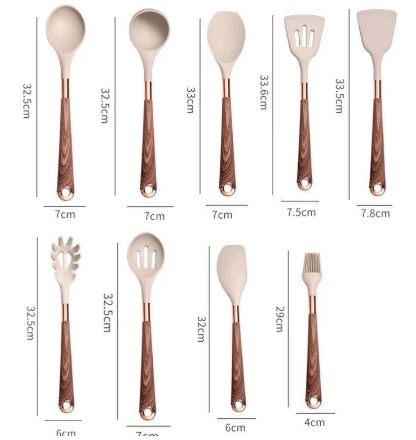 Anygleam Kitchen Utensils Non-stick Brown 9 Set Gold Plated Handle with Support Point Cooking Tool Accessories Heat Resistant Kitchenware