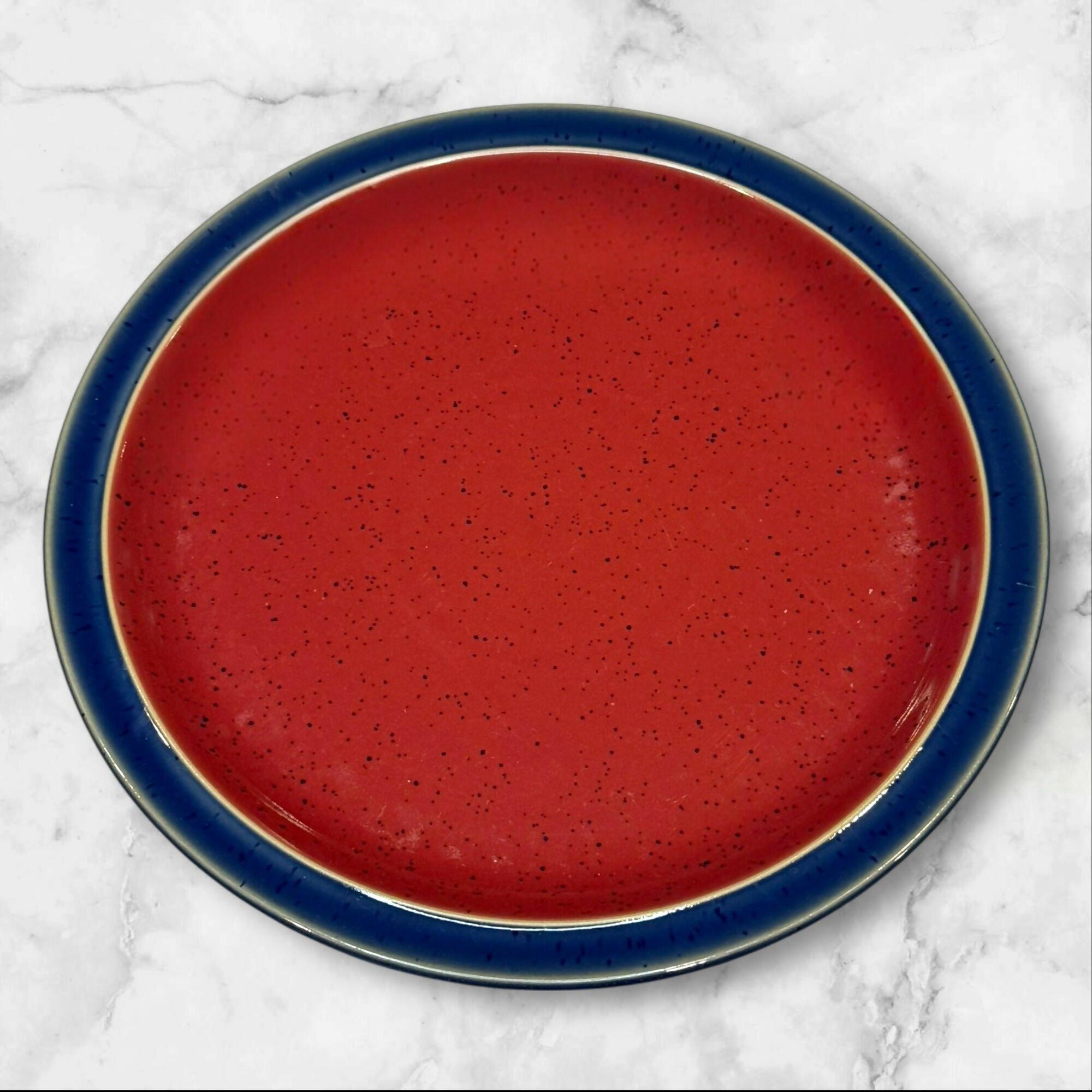 Denby-Langley Harlequin Red Blue Stoneware Salad Plates | Set of 5 | Great Condition