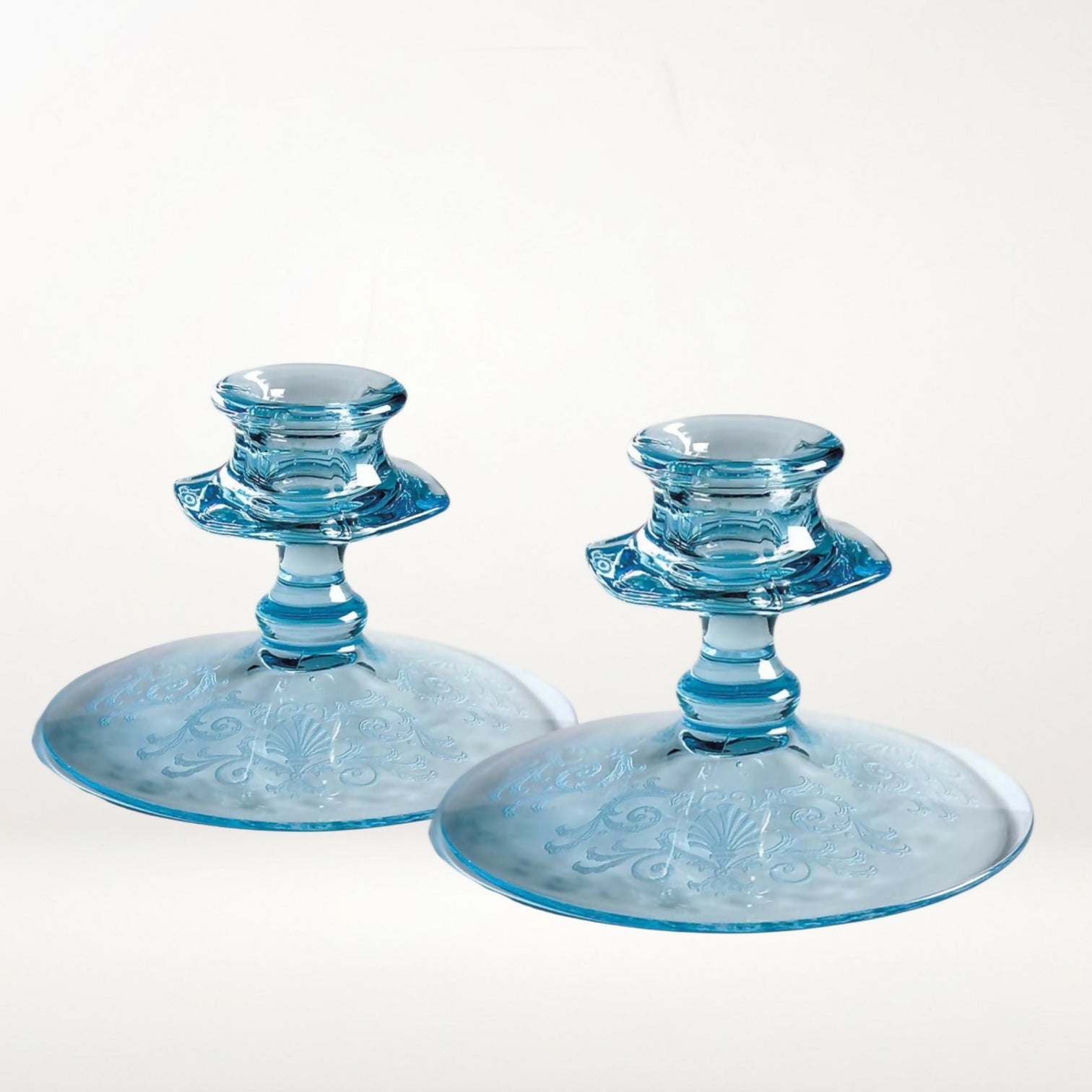 Fostoria Versailles Blue Candlestick Holders | Set of 2 | 3.25” x 4.5” | Great Condition