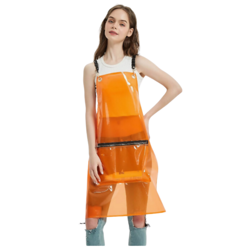 Anypron Barber Apron Orange Waterproof Cross-Back 3 Pockets for Stylists
