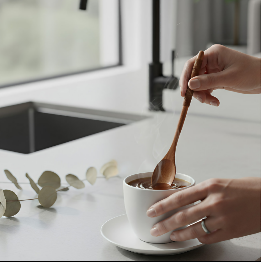 Anygleam Dark Brown 6pcs Wooden Tea Long Spoon Kitchen Tableware