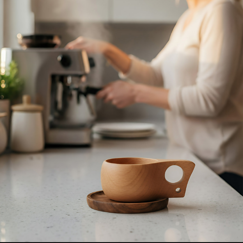 Anygleam Brown Style 2 Wooden Cup Coffee Mug Kitchen Tools Accessories