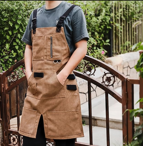 Anypron Gardening Apron Brown Canvas for Work, Gardening, and Barbecue