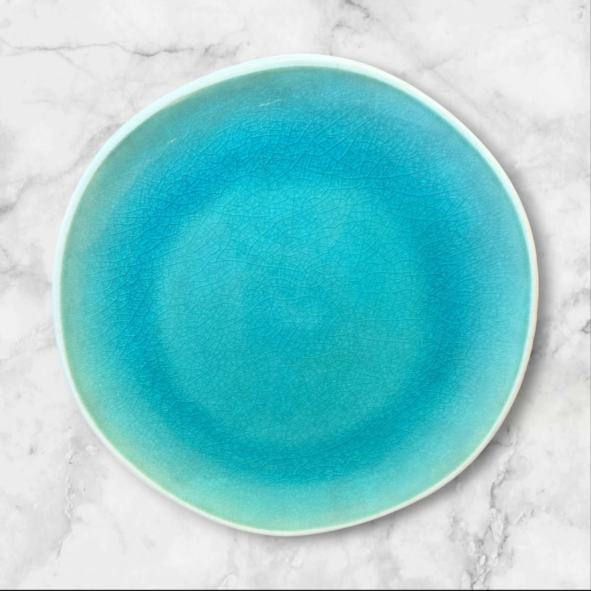 Roscher & Co Crackle Glass Turquoise Dinner & Salad Plates | Set of 8 | Good Condition
