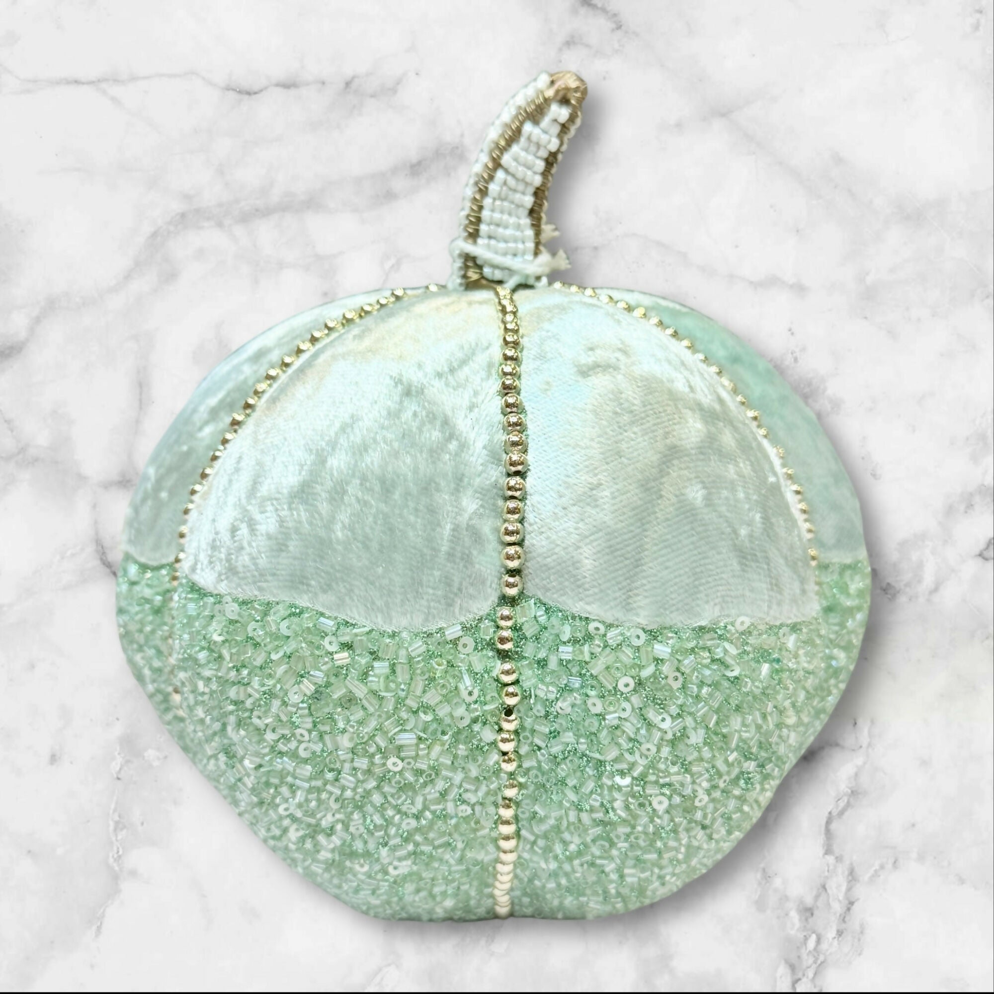 Bella Lux Velvet Pumpkins w/ Teal Crackle Glass Pumpkin | Set of 3 | New