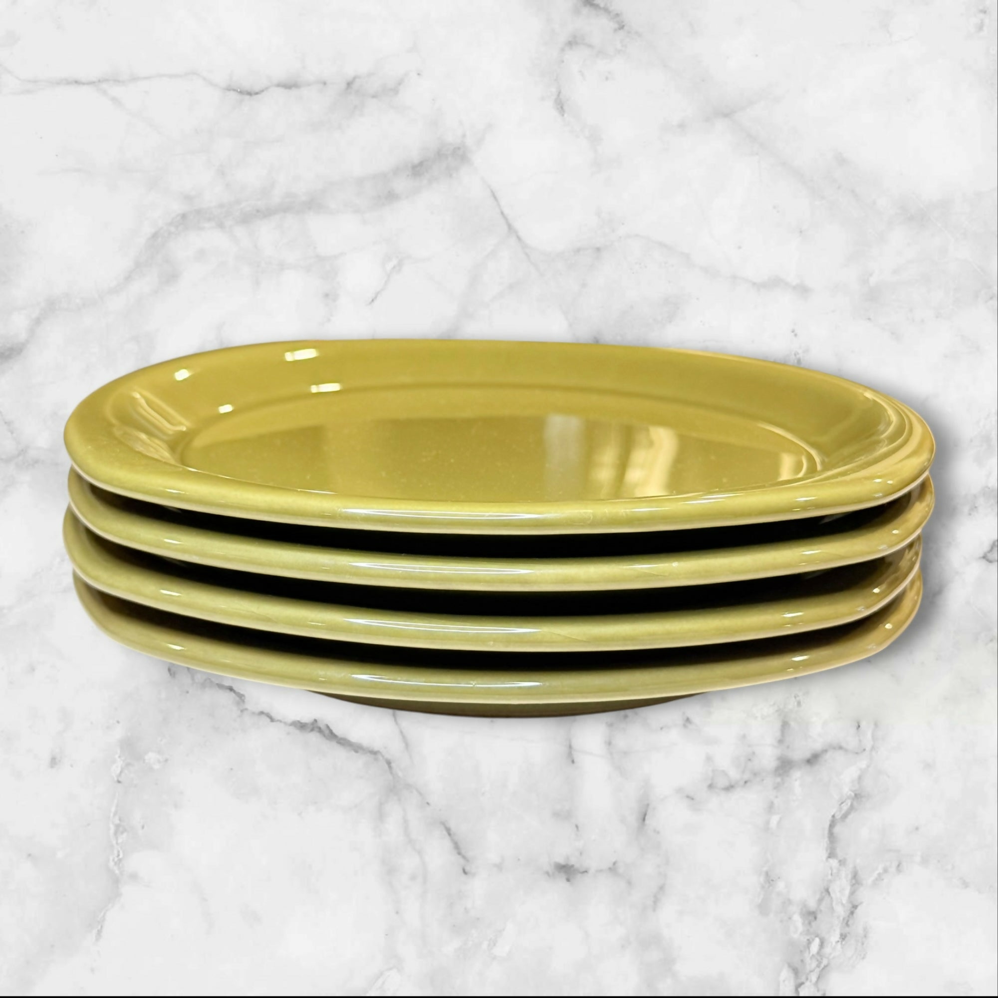 World Market Quad Olive Green Salad Plates | Set of 4 | Excellent Condition