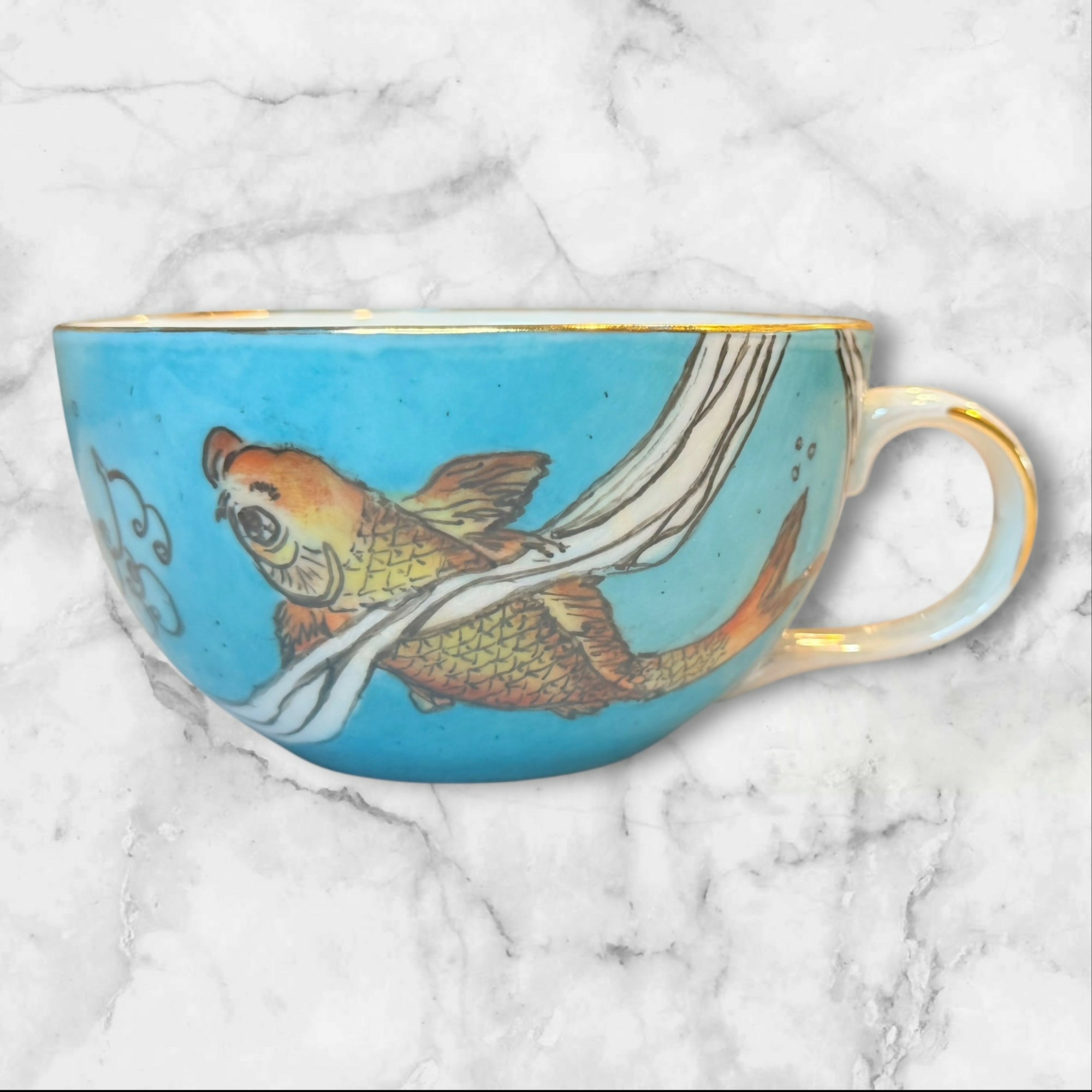 Pier 1 Imports Koi Fish Bouillon Soup Cups Set of 2 | Vintage Rare | Excellent Condition