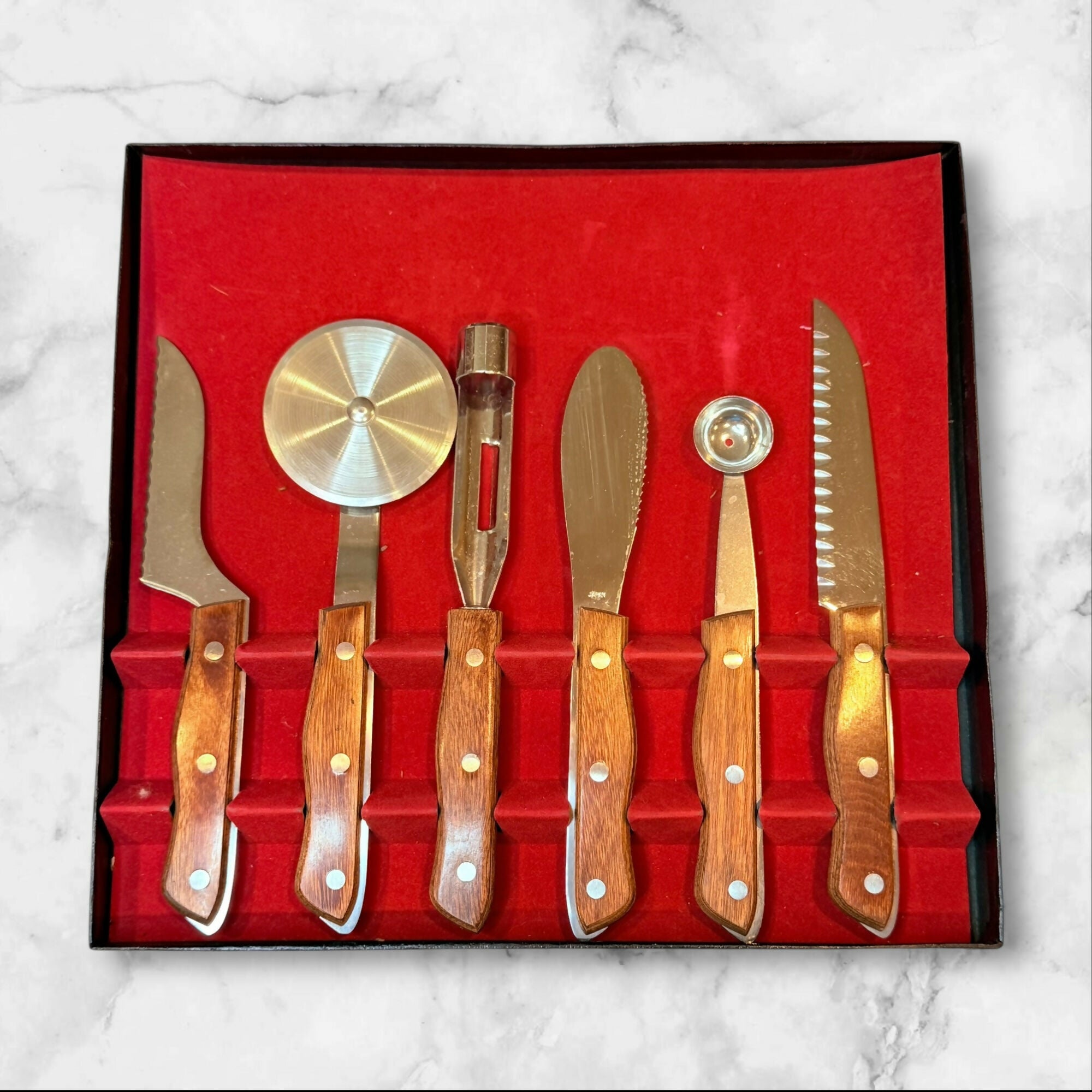 Maxam 6 Pc Cheese Knife & Bar Tool Set w/ Box | Wood Handle