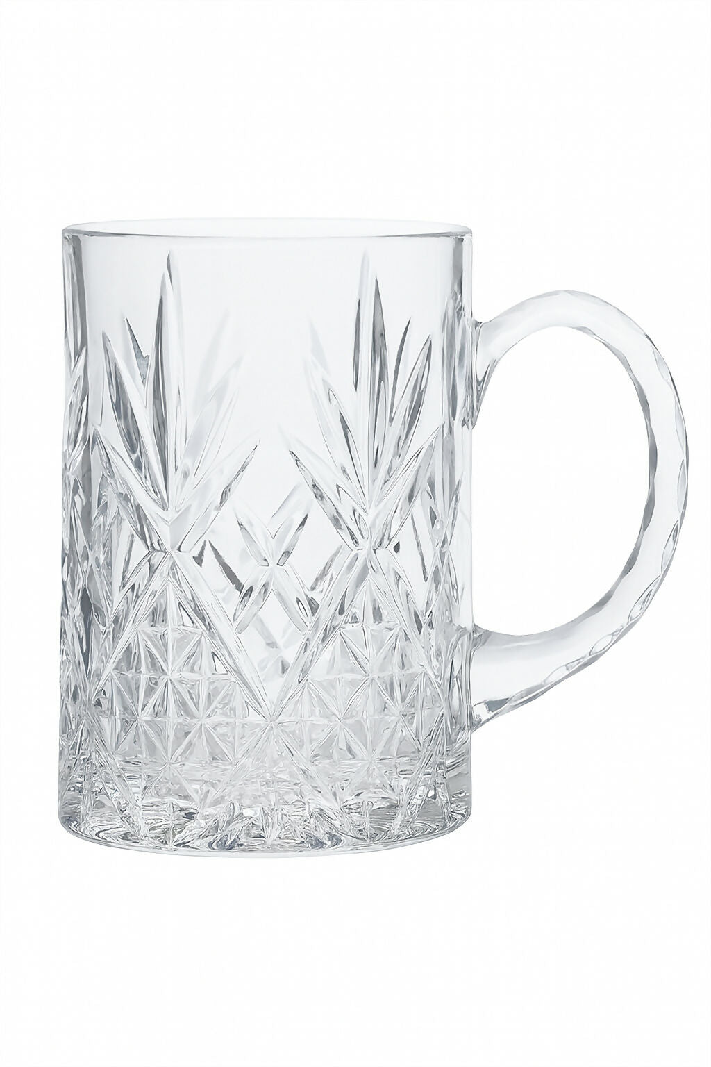 Cut Crystal Glass Mug | 5.6” | Starburst & Diamond Pattern | Excellent