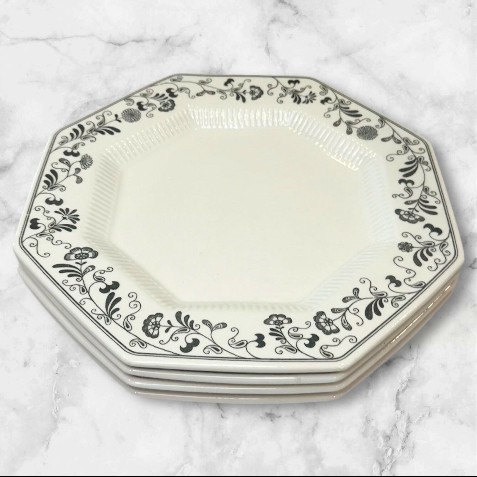 Independence Millbrook Black Floral Dinner Plates Octagon | Set of 4 | Great