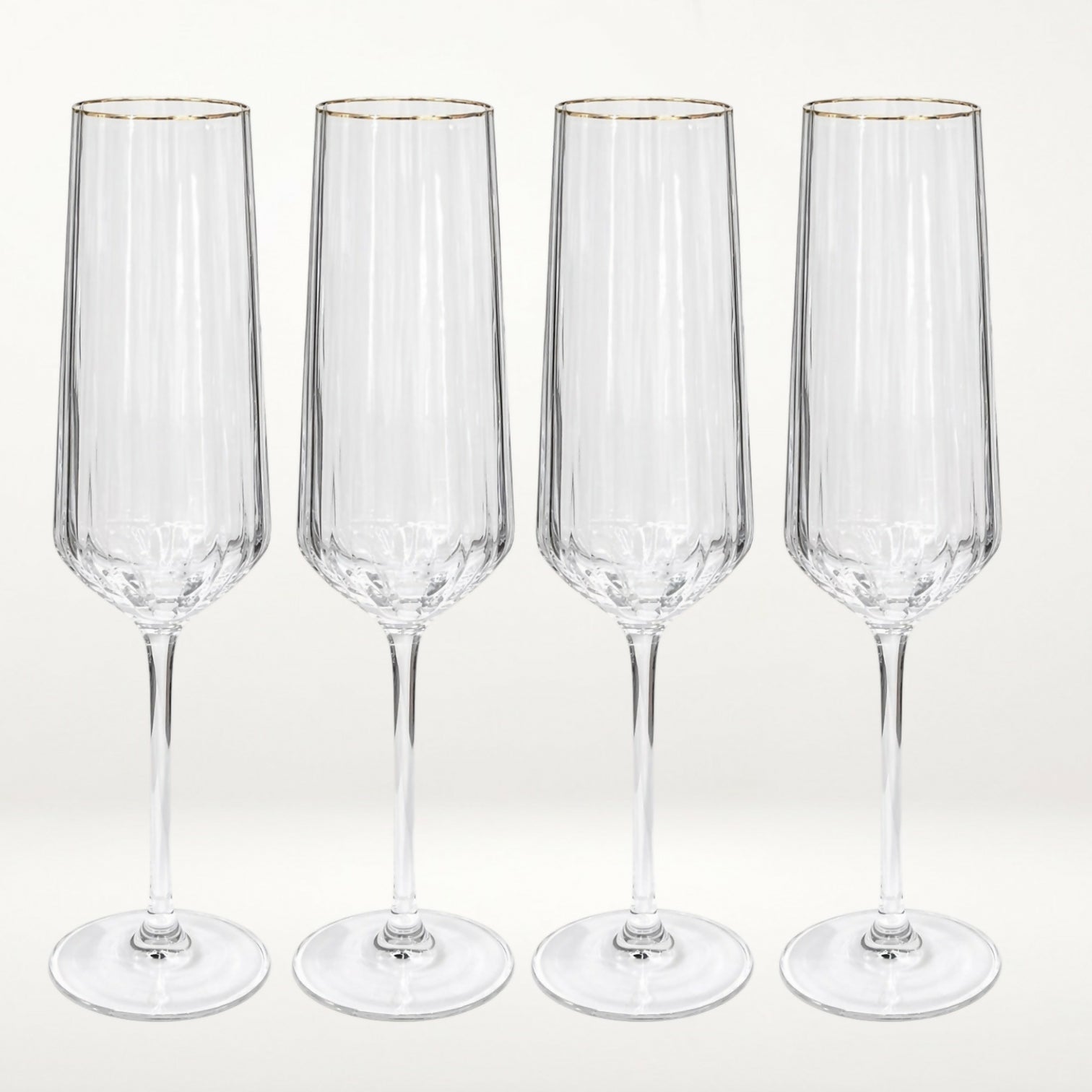 Gold Rim Champagne Flutes Crystal Stemware | Set of 4 | Excellent Condition