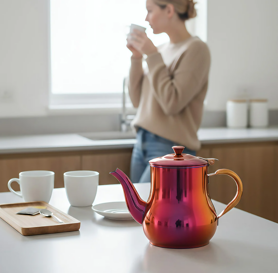 Anygleam Red Rainbow Stainless Steel Teapot with Filter – Multi-Purpose Kettle for Coffee, Tea, Oil & Seasonings