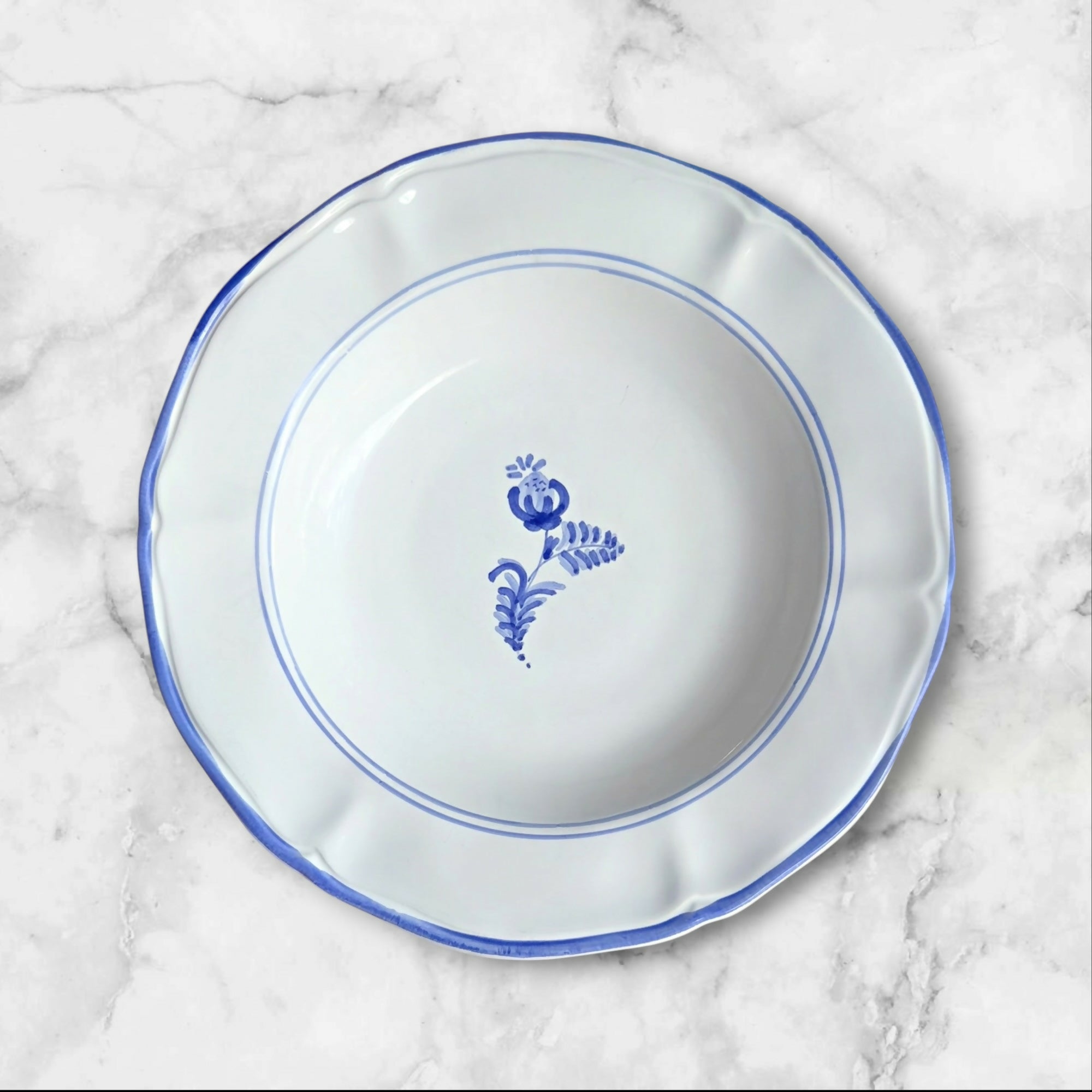Crate & Barrel Italian Blue Floral Scalloped Bowls | Set of 4 | Rare