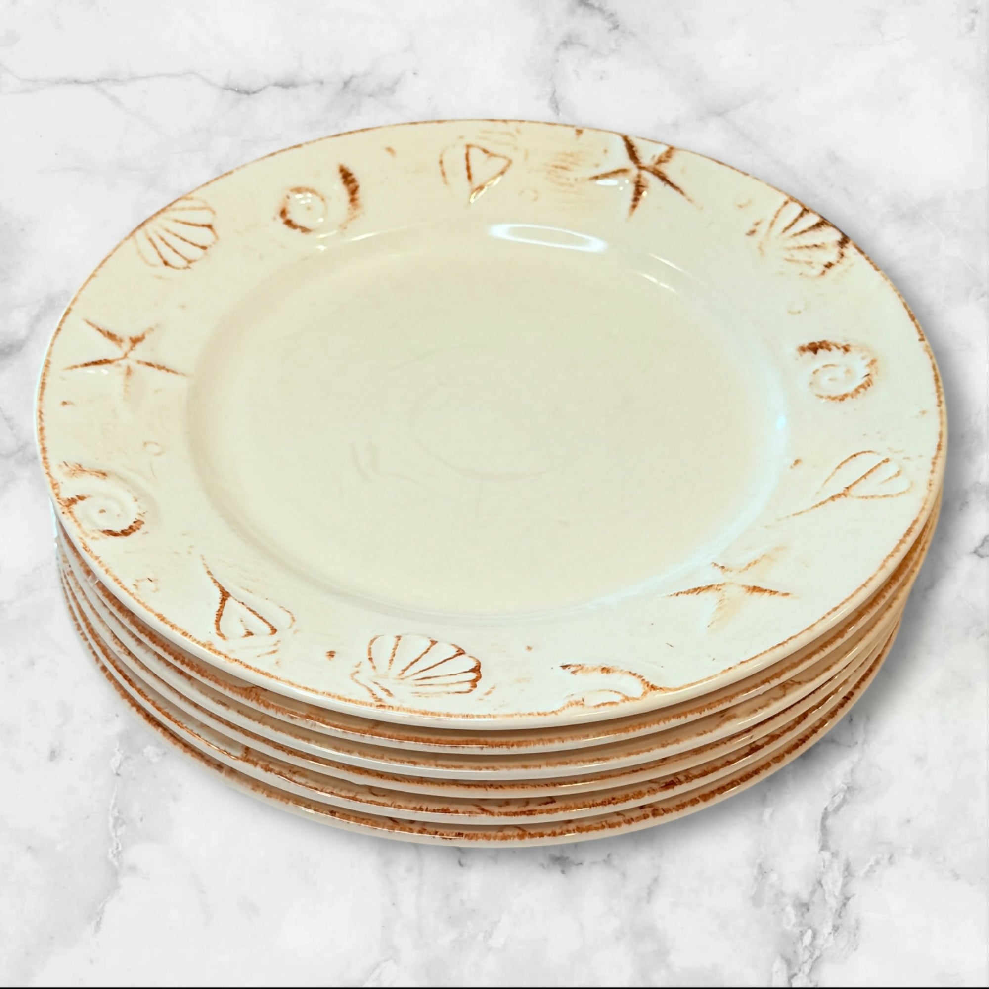 Thomson Hampton Dinner Plates Set of 6 | Coastal Embossed | Fair Condition