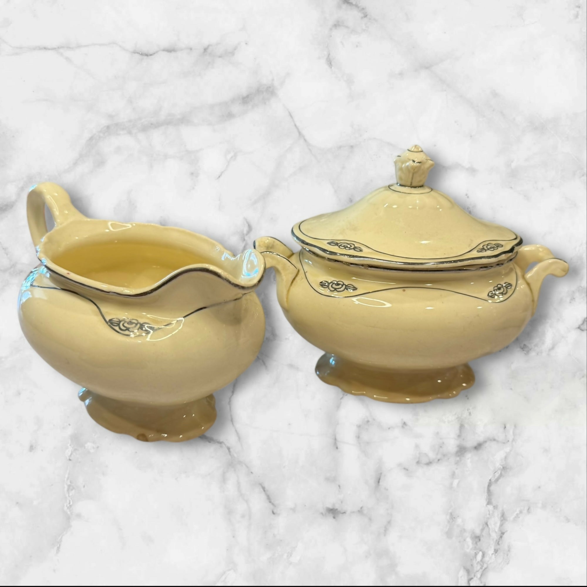 Homer Laughlin Virginia Rose Sugar Bowl & Creamer | Vintage | USA
