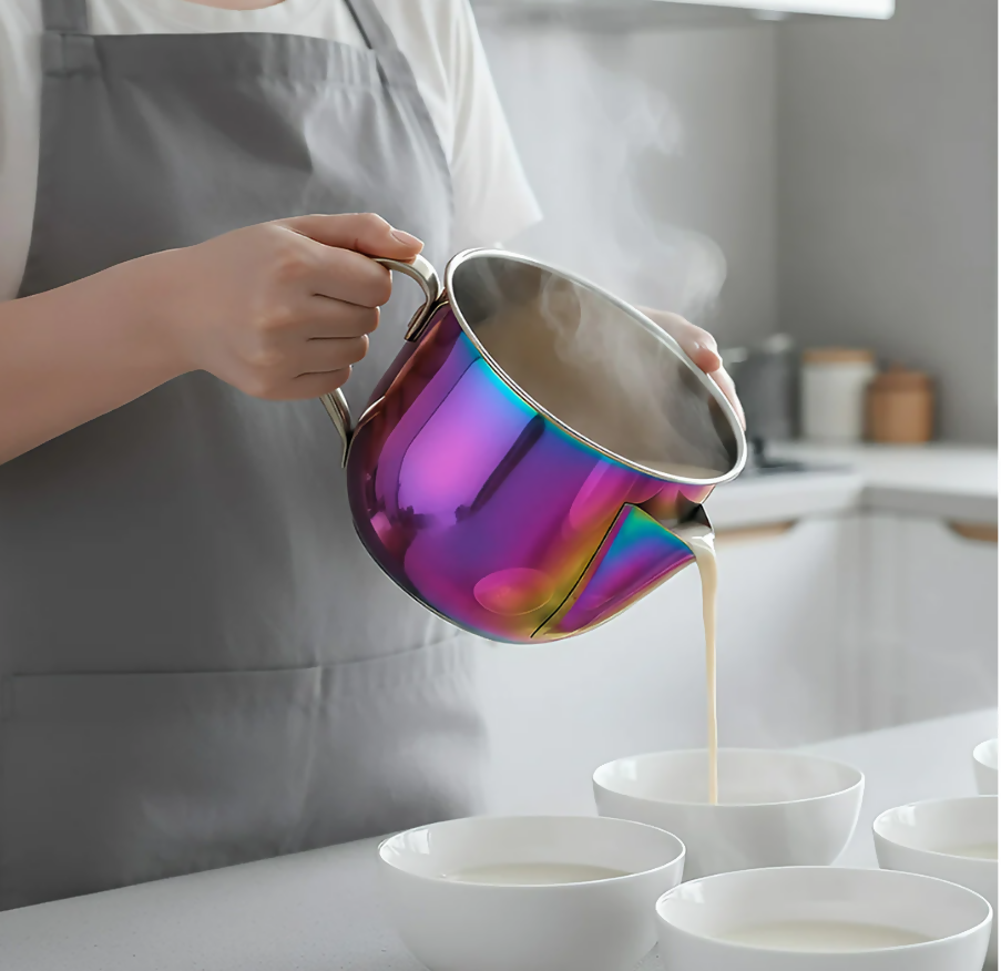 Anygleam Rainbow Stainless Steel Separator Pot 1000ML – Golden Oil Filter Bowl for Soup, Gravy, Water & Fat Removal Kitchen Tool