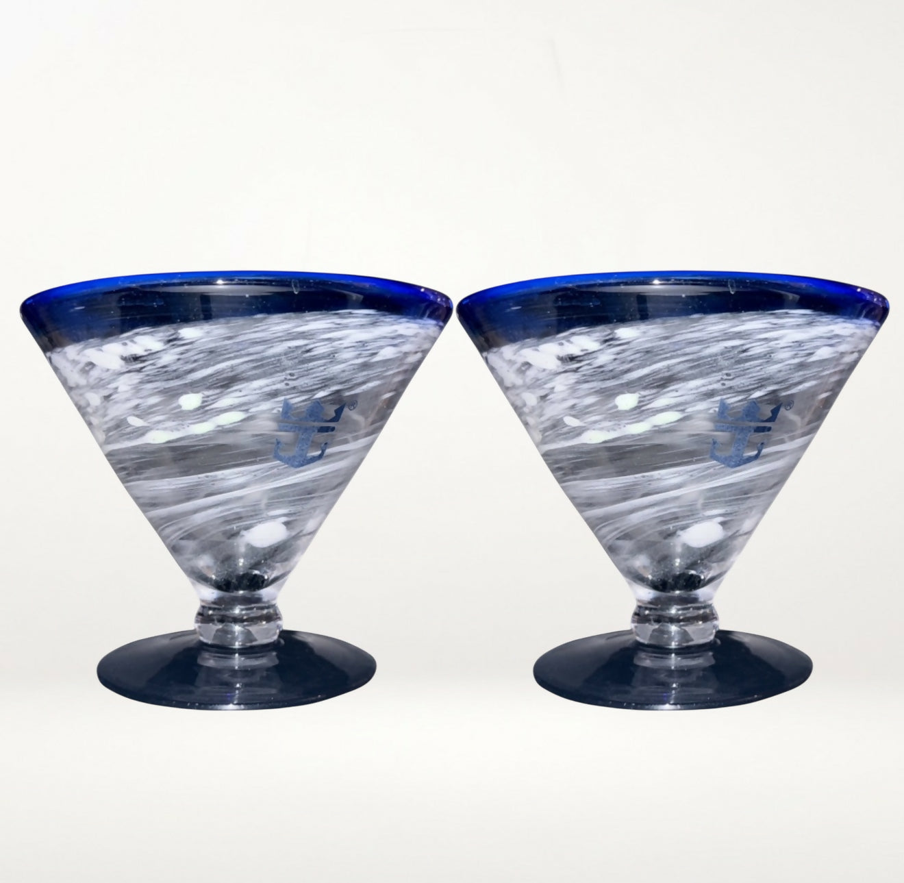 Kosta Boda Royal Caribbean Blue Swirl Martini Glasses | Set of 2 | Excellent