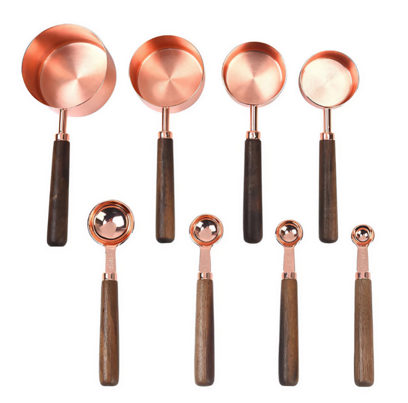 Anygleam Rosegold Brown 8pcs Wooden Measuring Cup Kitchen Tools Accessories
