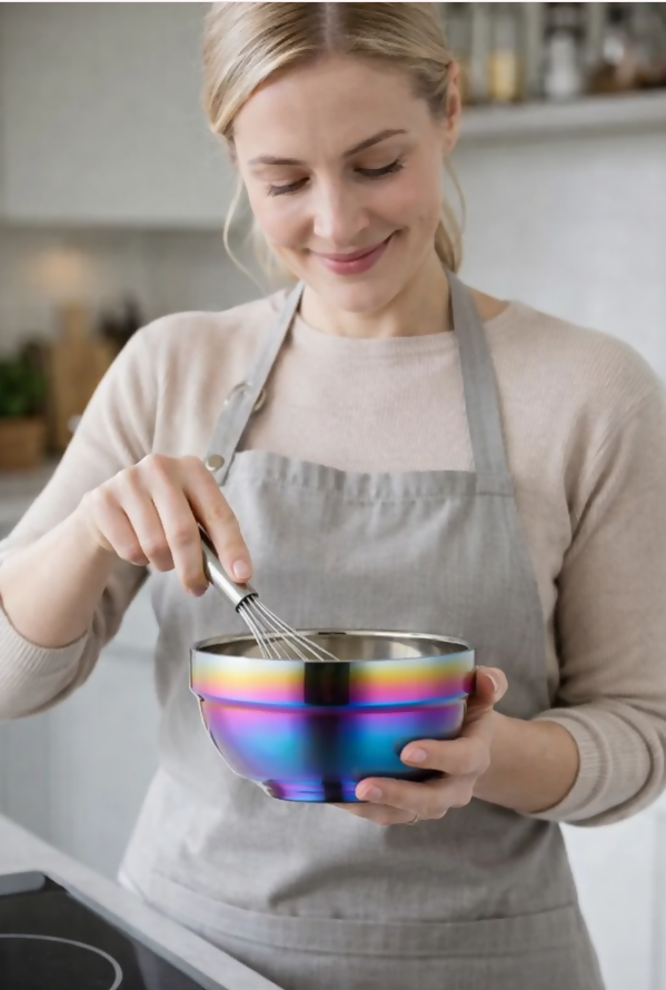 Anygleam Pink Rainbow Rice Bowls – 2Pcs Big Stainless Steel, Single-Layer Anti-Scalding Cooking Utensils