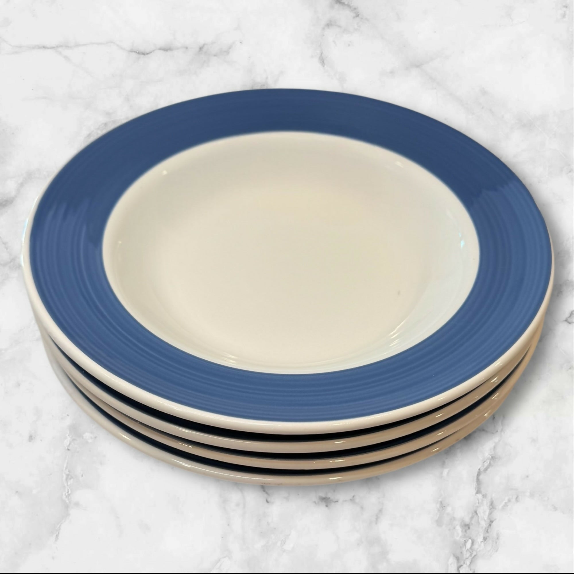 La Primula Italy Blue Rim Soup Bowls | Set of 4 | Excellent Condition