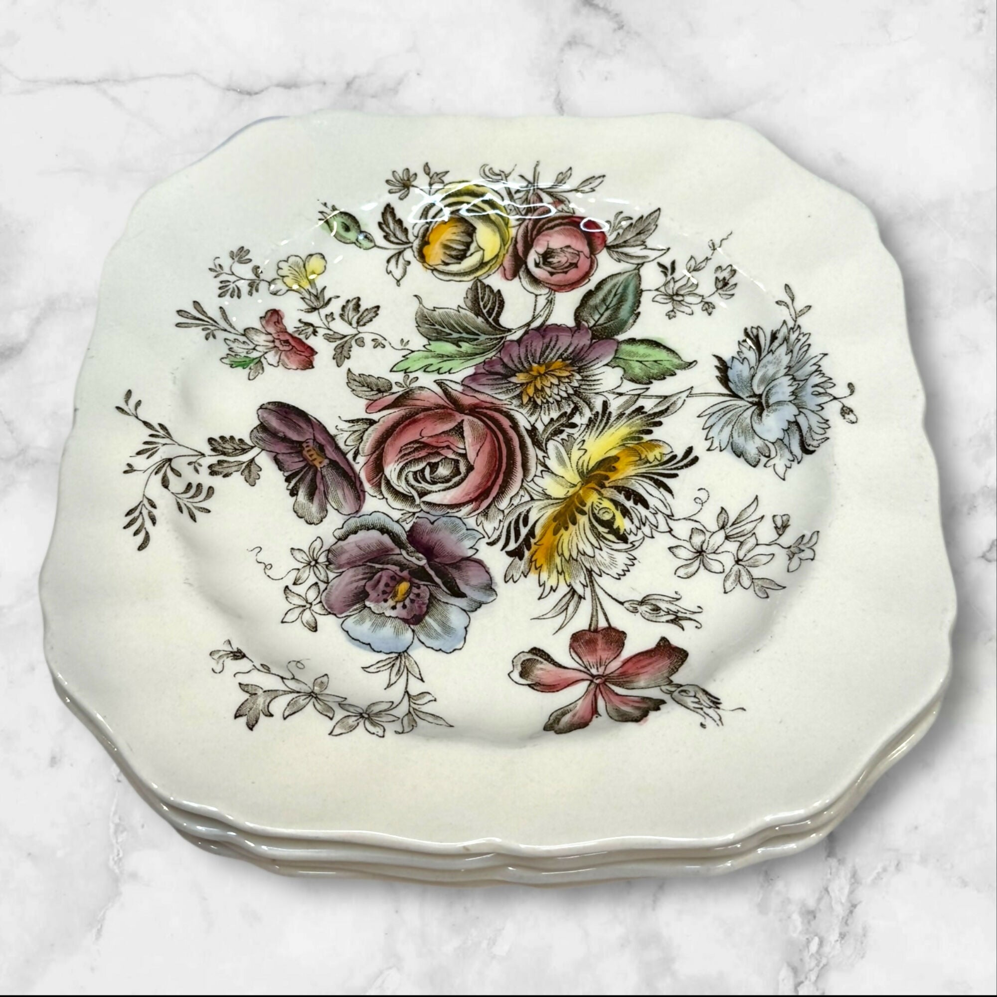 Johnson Brothers Sheraton Floral Center Salad Plates | Set of 4 | Good Condition