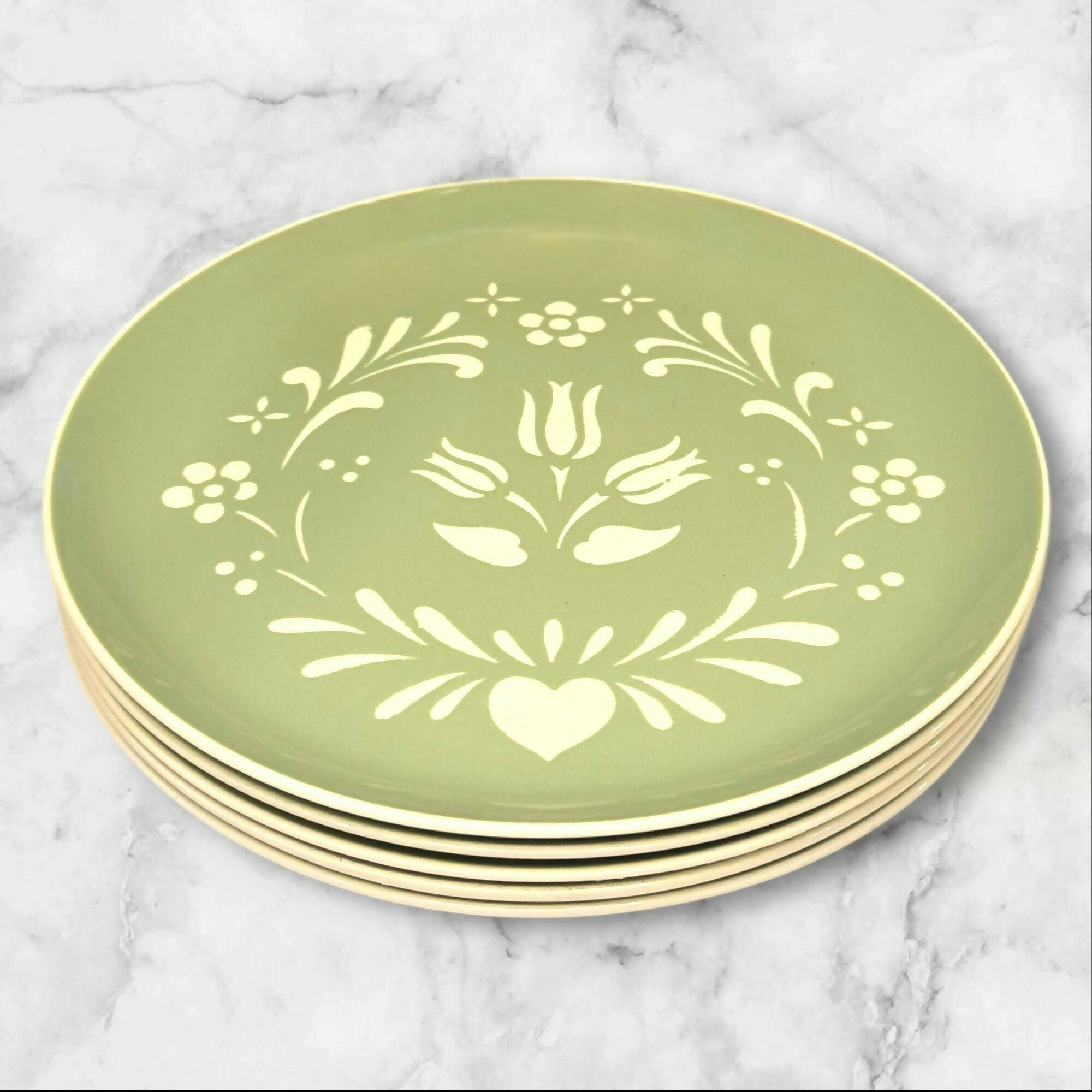 Harker Provincial Tulip Green Dinner Plates | Set of 5 | Great Condition