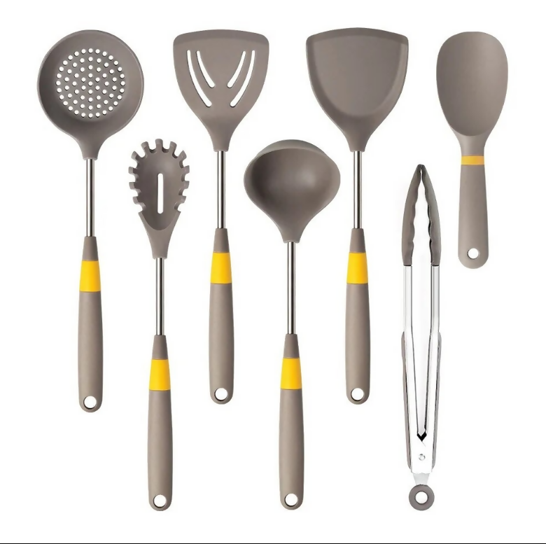 Anygleam Cooking Utensil 5 Set Khaki Heat Resistant Tools Spatula Kit with 1 Tong and 1 Rice Spatula Kitchen Accessories Kitchenware for Nonstick Cookware