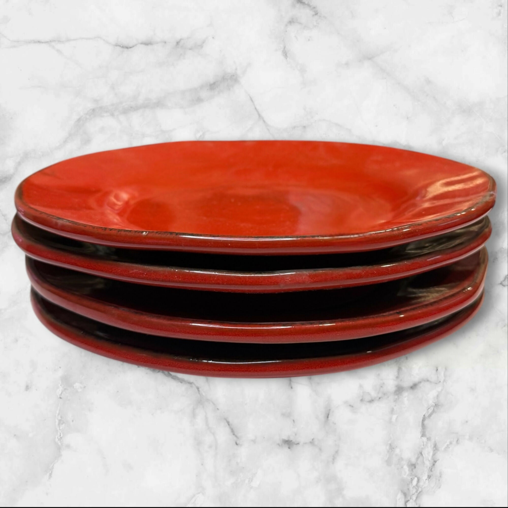 Crate & Barrel Rustic Red Freeform Salad Plates Set of 4 | Excellent Condition