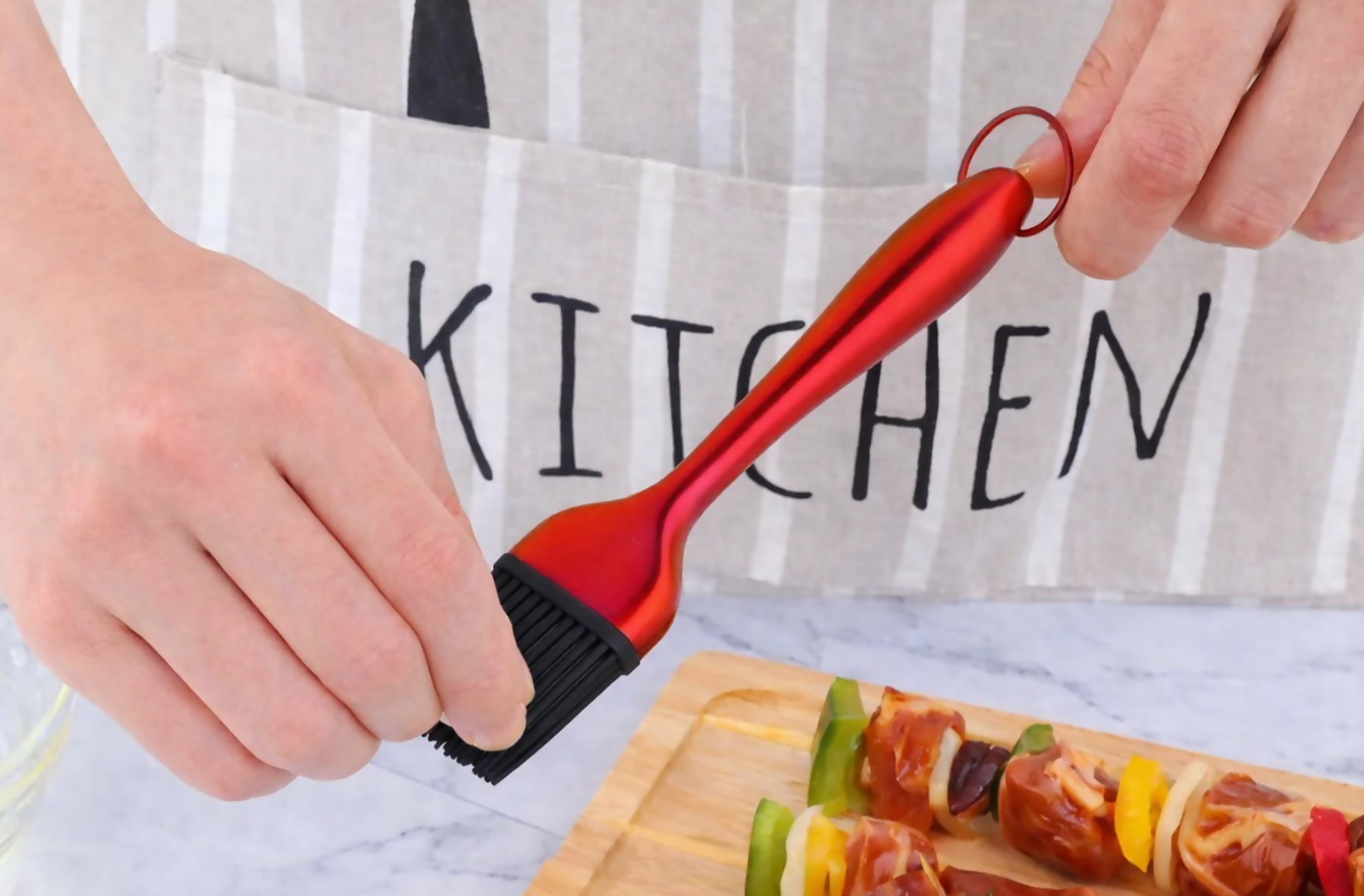 Anygleam BBQ & Baking Brush – Red Rainbow Bristles, Stainless Steel Handle