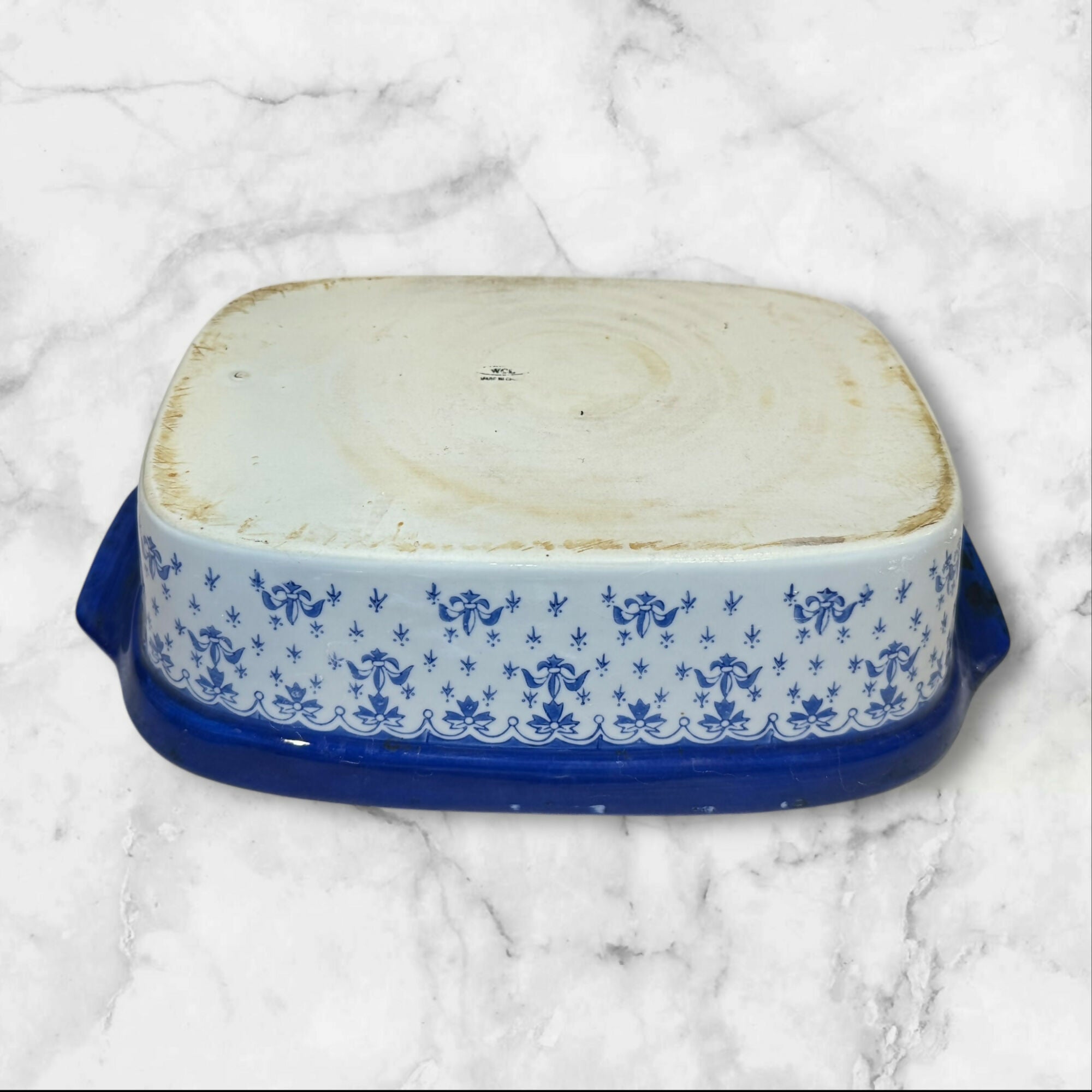 WCL Blue & White Covered Casserole Dish | 13.75” | Floral Pattern | No Chips