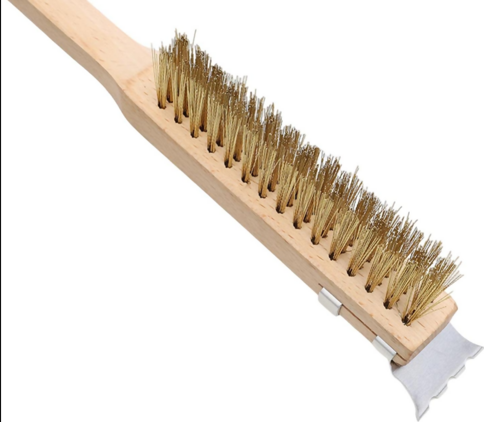 Anygleam Wooden 40cm Pizza Oven Copper Brush with Metal Scraper Tool Cleaning Accessories