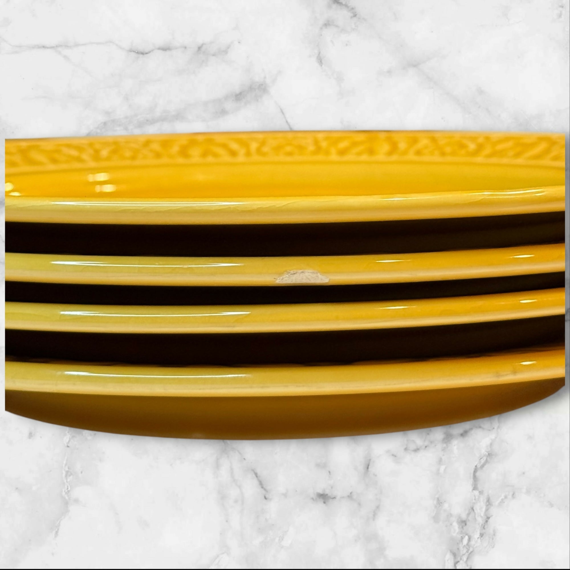 World Market Embossed Yellow Dinner Plates Set of 4 | Good Condition