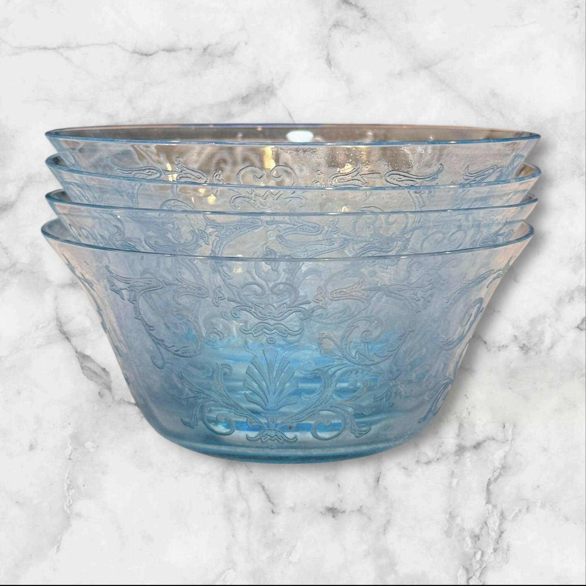 Fostoria Versailles Blue Finger Bowls & Underplates | Set of 4 | Great