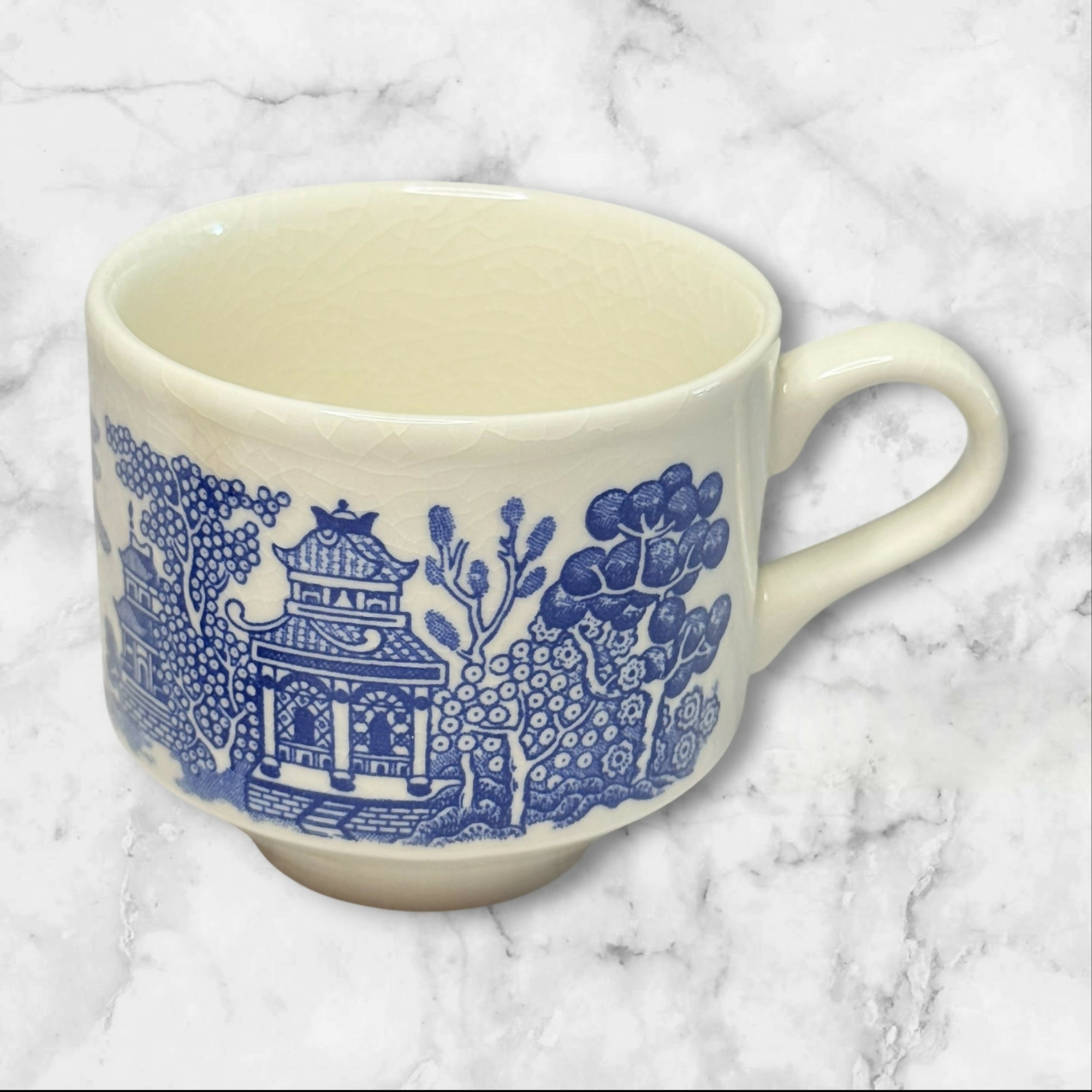 Churchill Willow Blue Georgian Shape Breakfast Cups | Set of 2 | Vintage