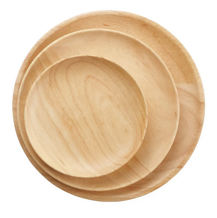 Anygleam Natural Wood 3pcs Round Wooded Plates Food Kitchen Tableware