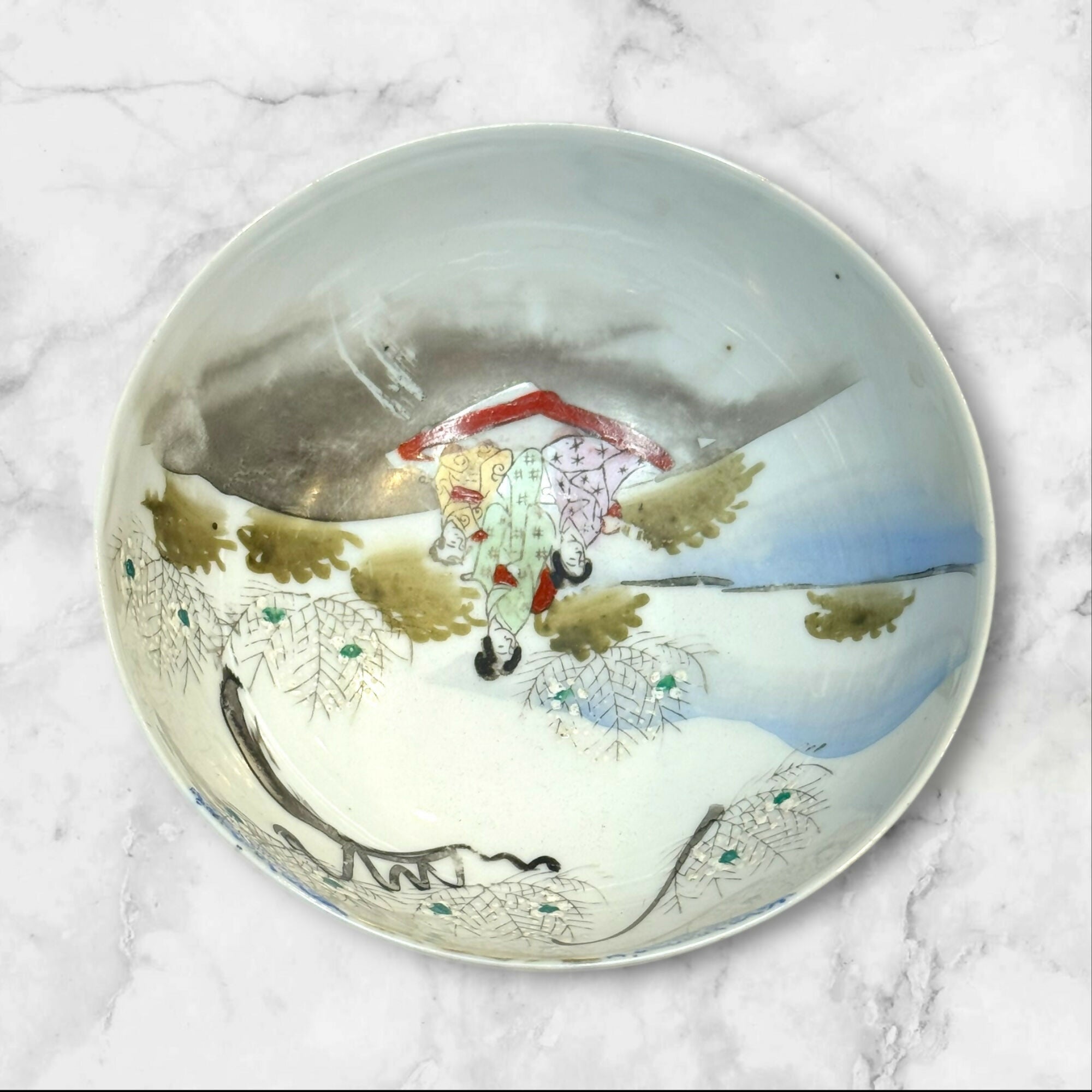Vintage Japanese Porcelain Rice Bowl | Hand Painted | Gold Trim | Japan