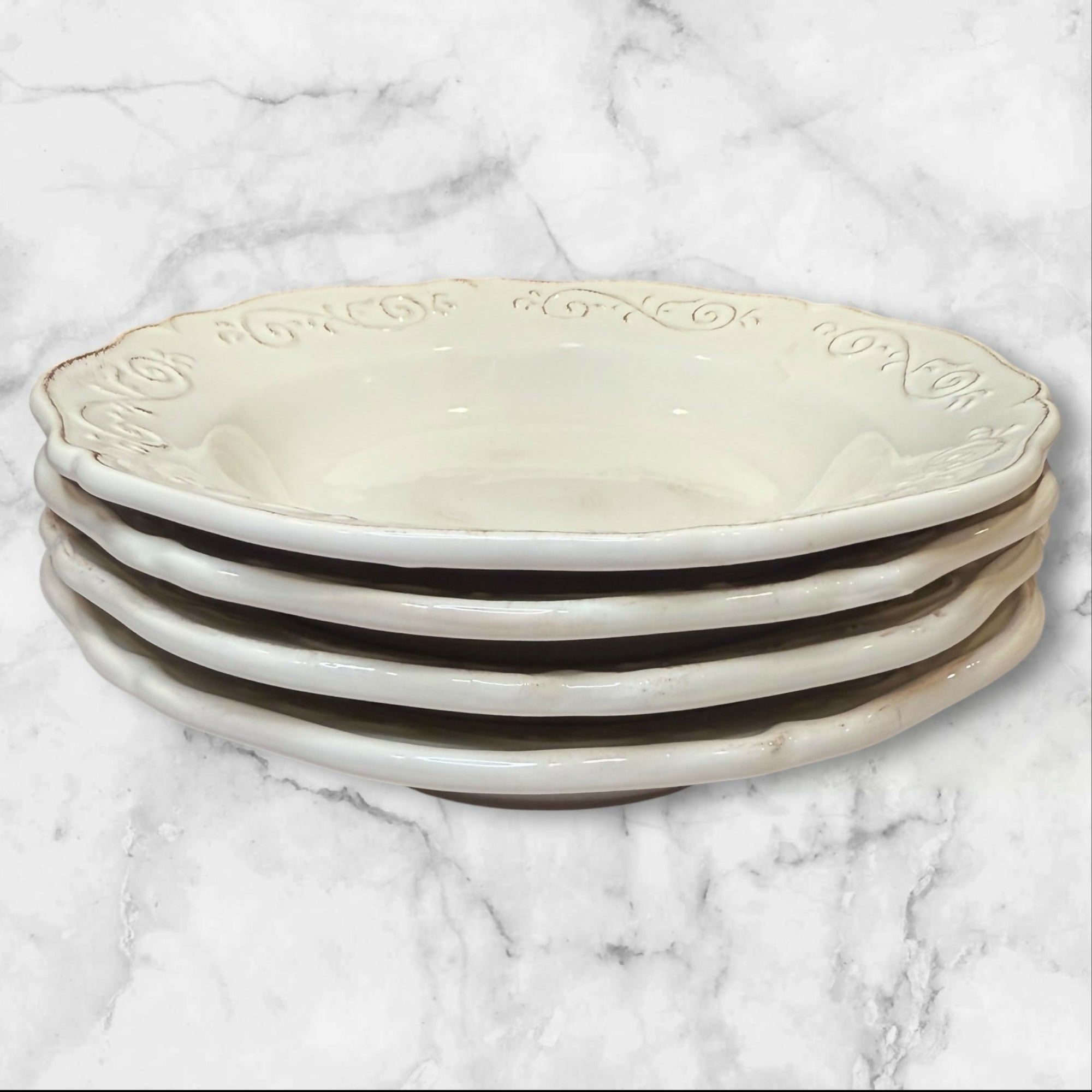 Artimino Baroque Beige Large Rim Soup Bowls | Set of 4 | Great Condition