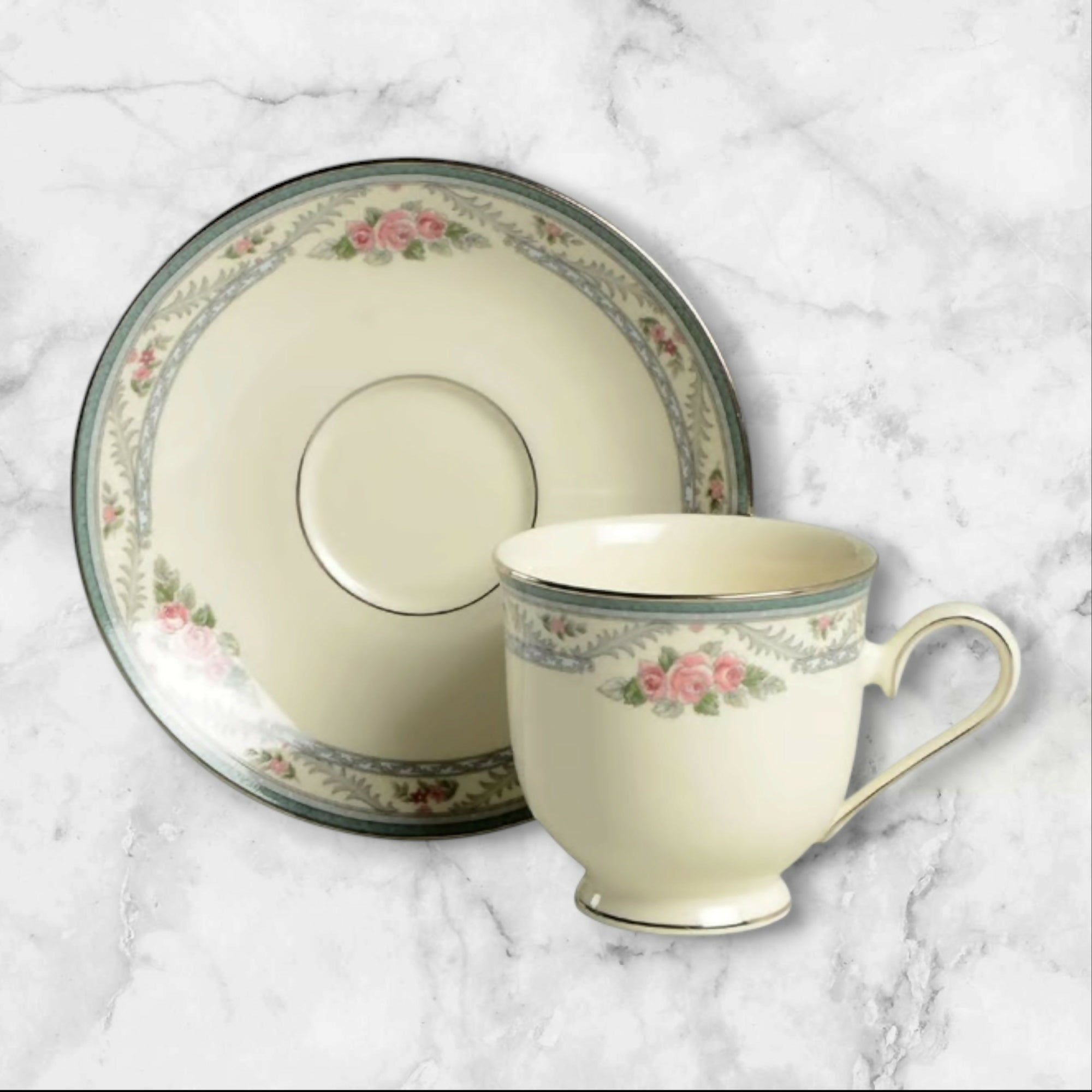 Lenox Country Romance Footed Cup & Saucer Set of 2 | Excellent Condition
