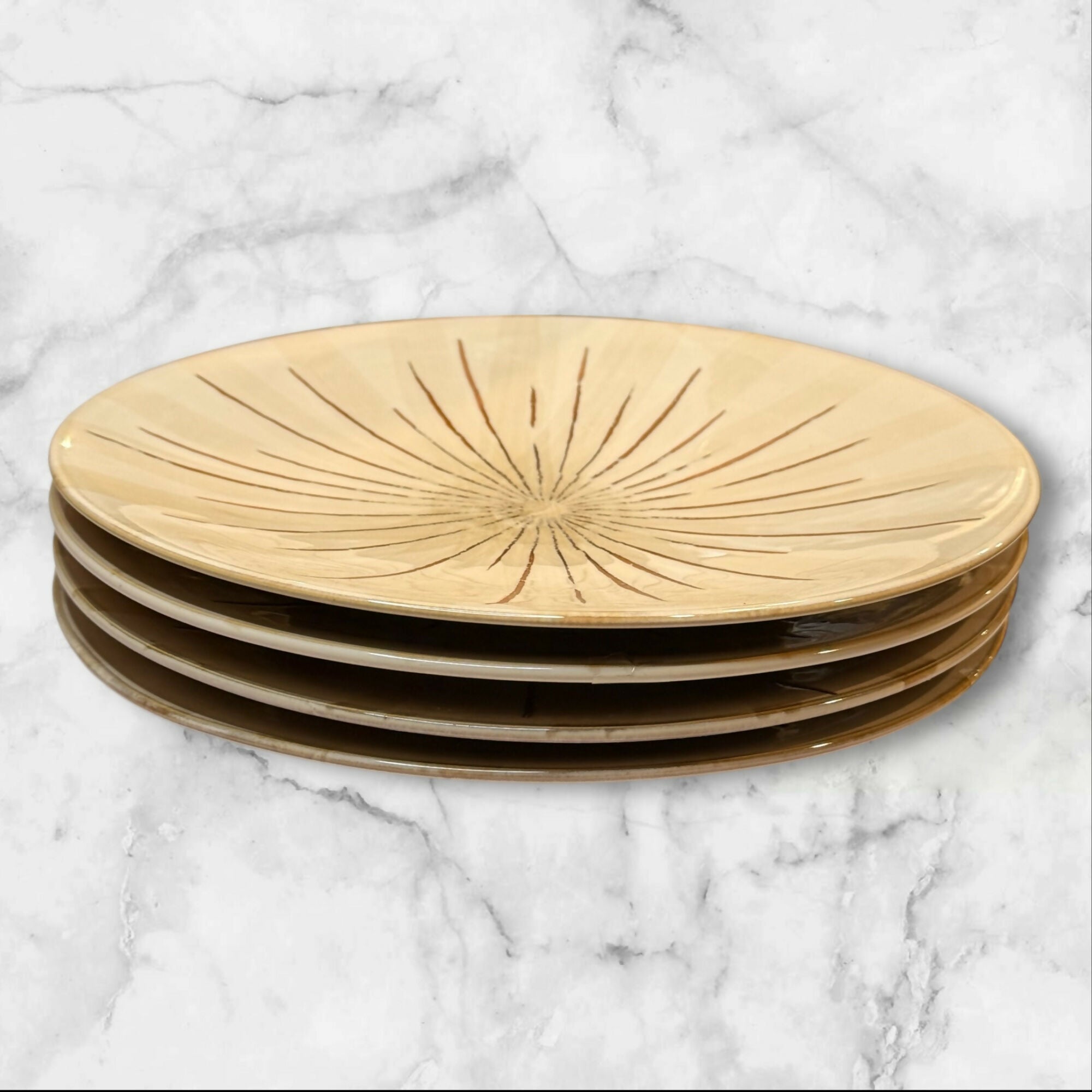 Pier 1 Sanctuary Dinner Plates Set of 4 | 11.5” Tan Starburst